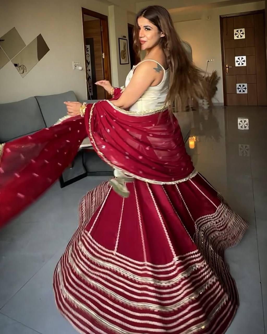 Maroon Graceful Embroidered Lehenga Set