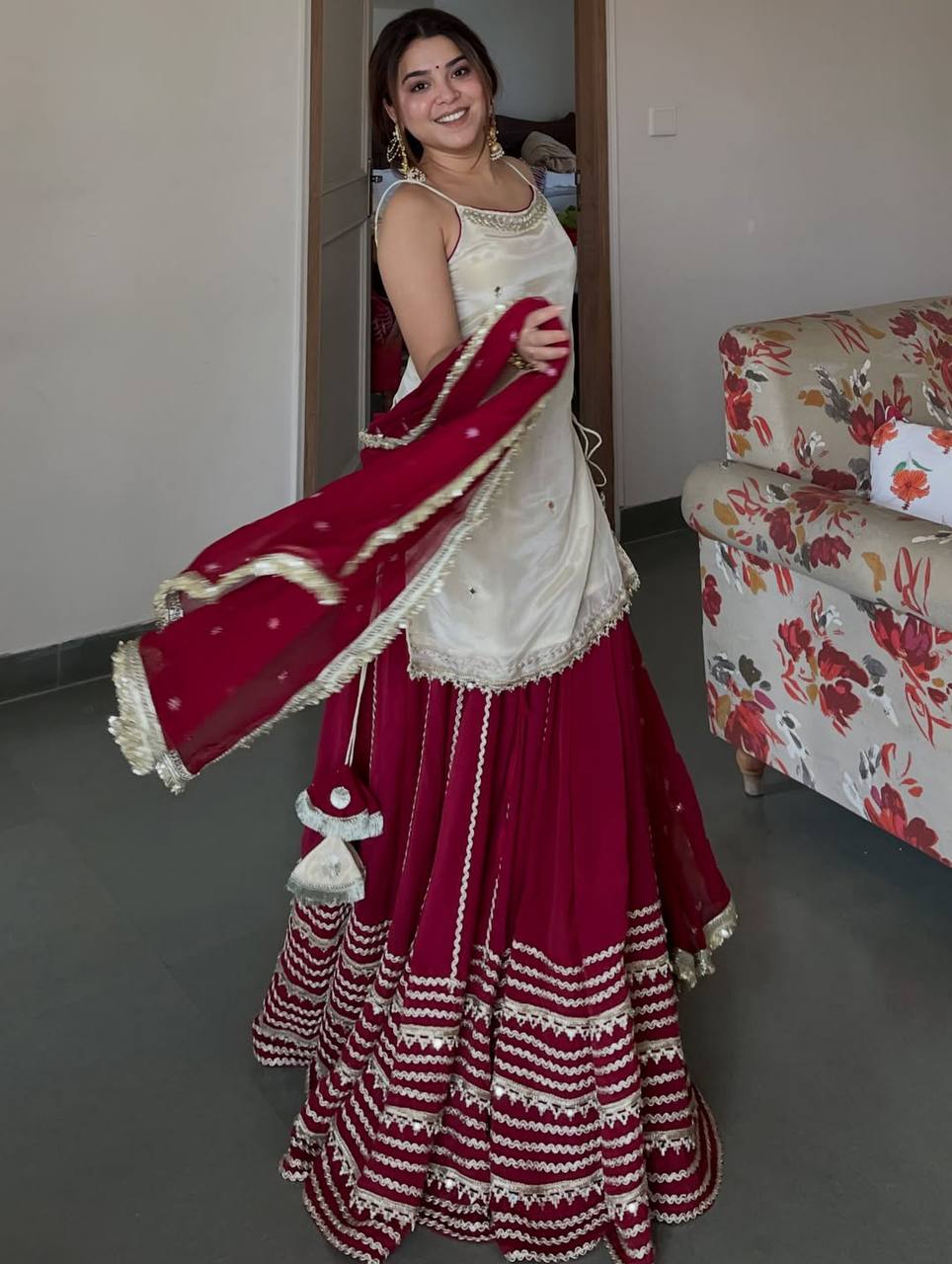 Maroon Graceful Embroidered Lehenga Set