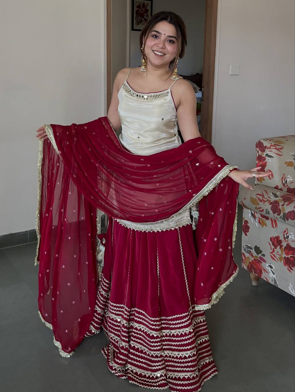 Maroon Graceful Embroidered Lehenga Set