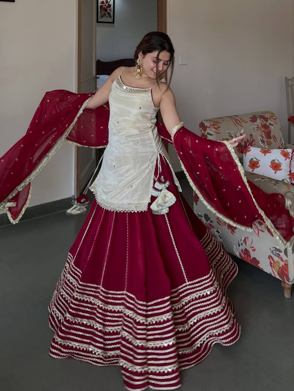 Maroon Graceful Embroidered Lehenga Set