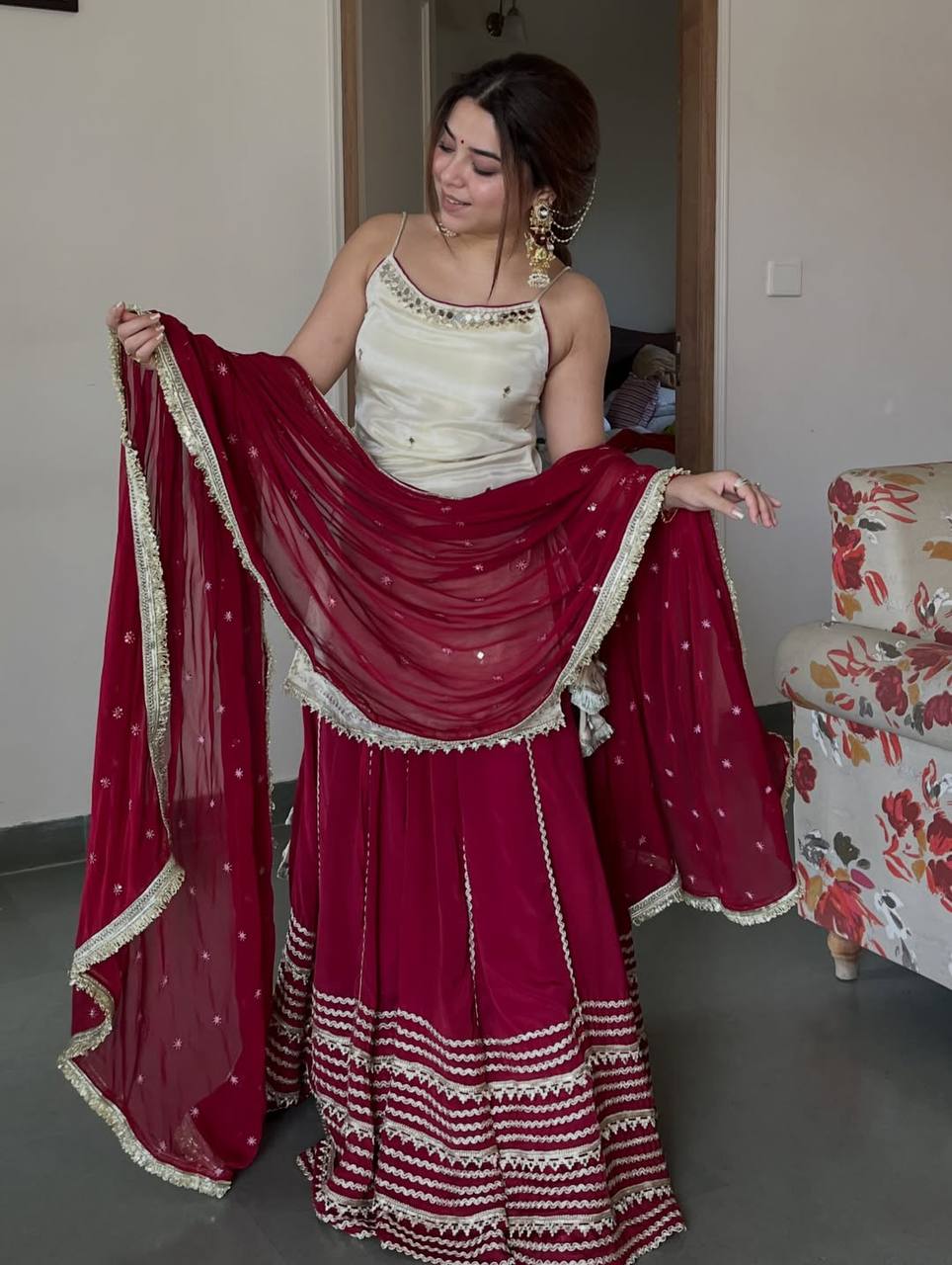 Maroon Graceful Embroidered Lehenga Set