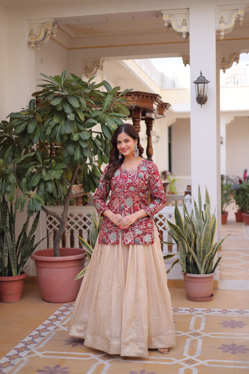 Maroon Jacquard Lehenga Choli Set