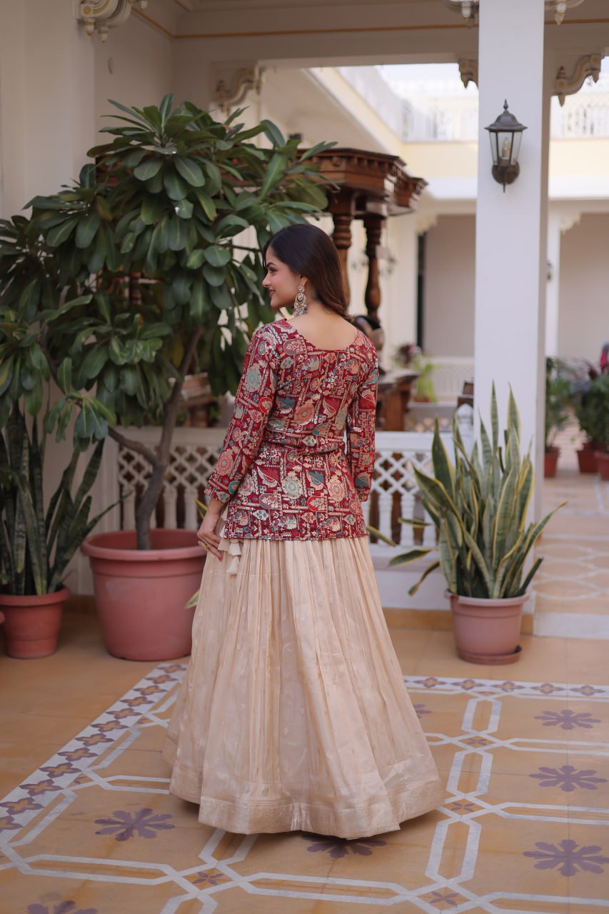Maroon Jacquard Lehenga Choli Set