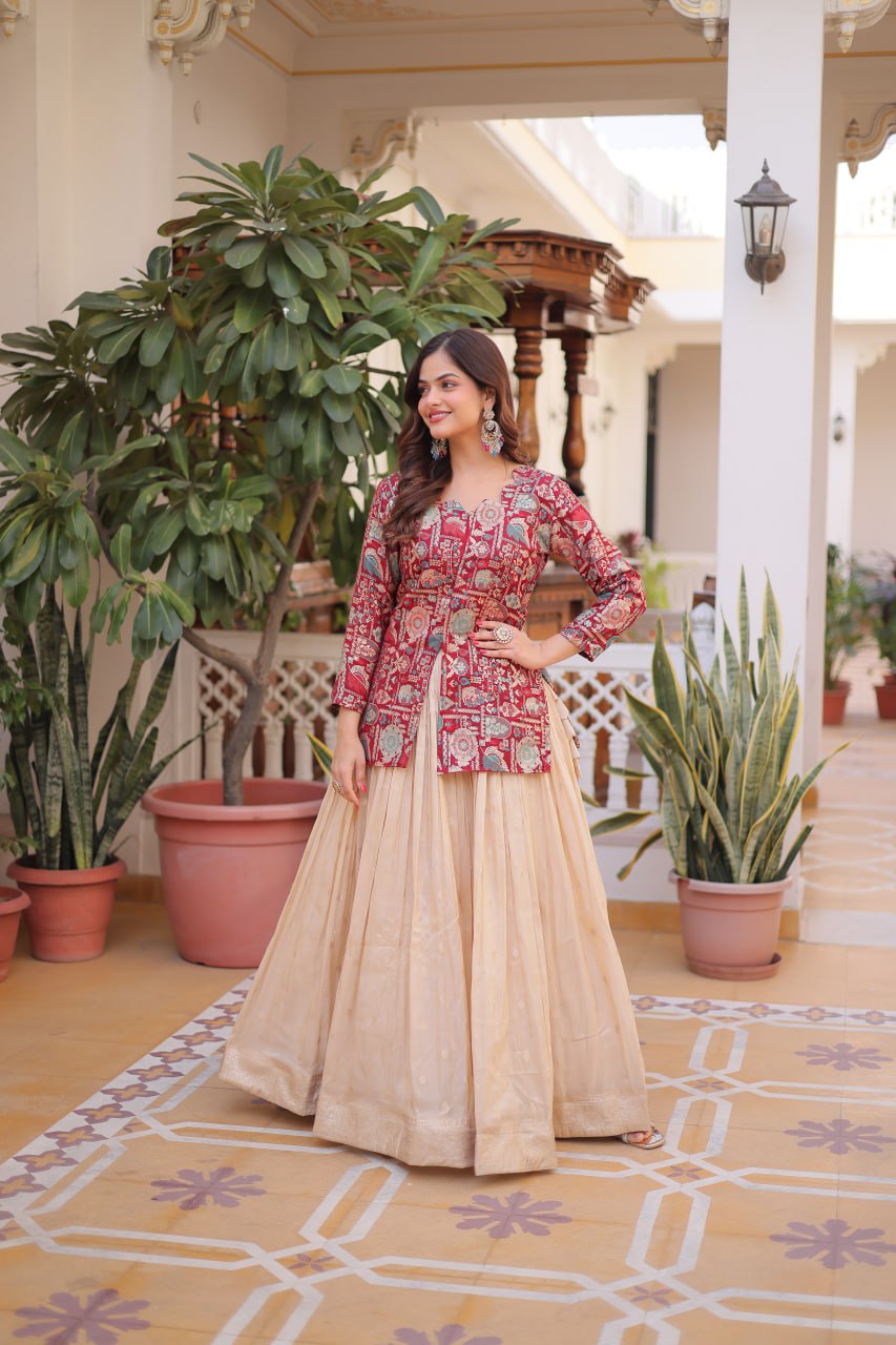 Maroon Jacquard Lehenga Choli Set