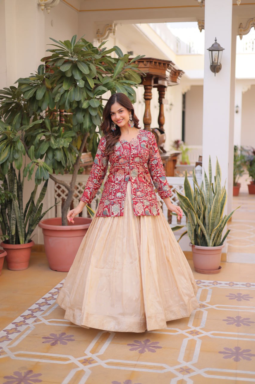 Maroon Jacquard Lehenga Choli Set