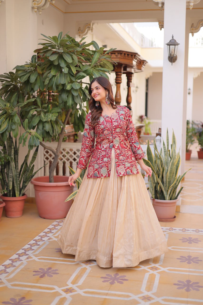 Maroon Jacquard Lehenga Choli Set