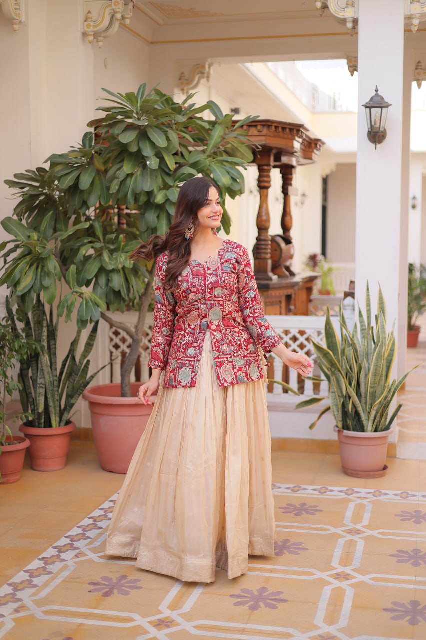Maroon Jacquard Lehenga Choli Set