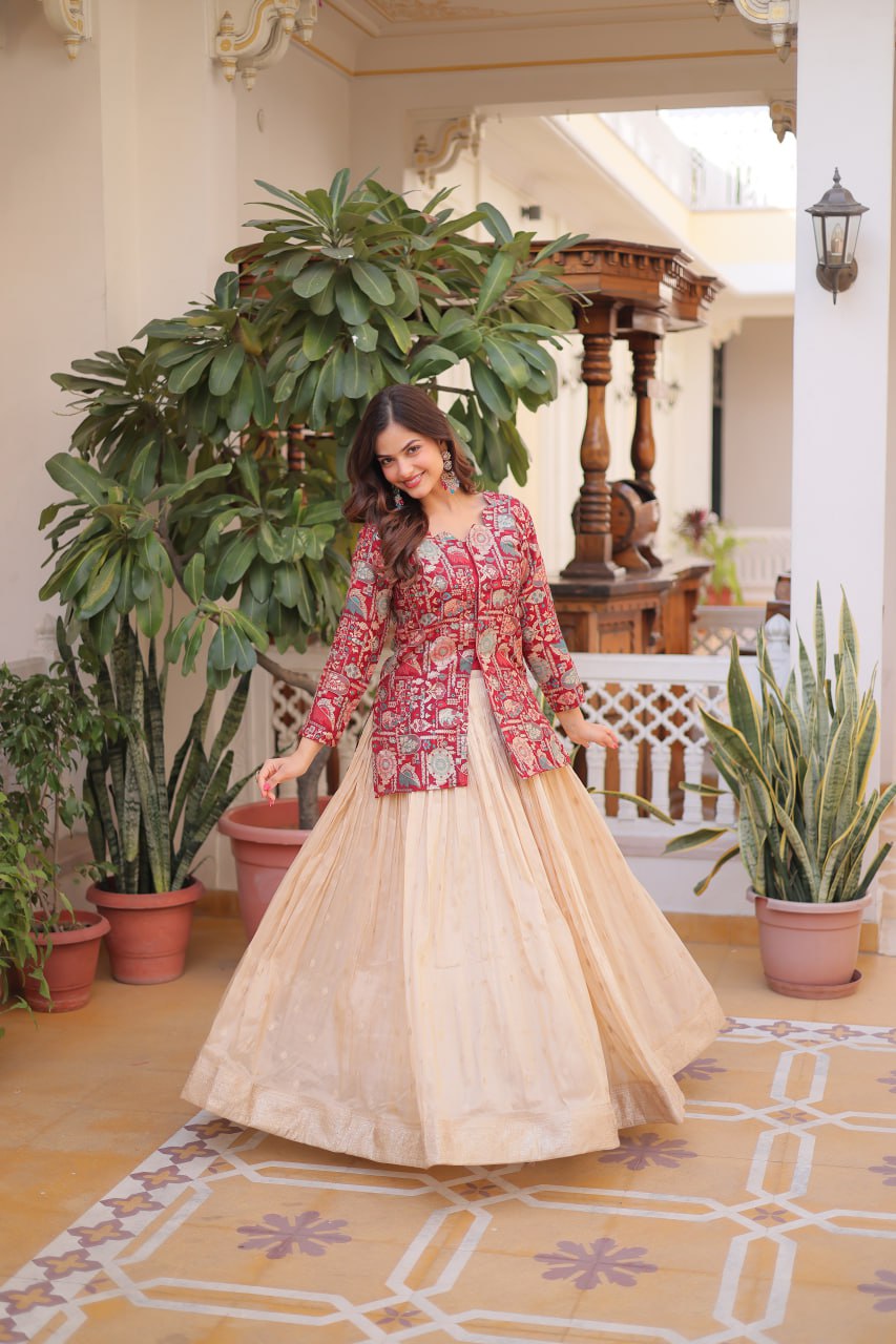 Maroon Jacquard Lehenga Choli Set