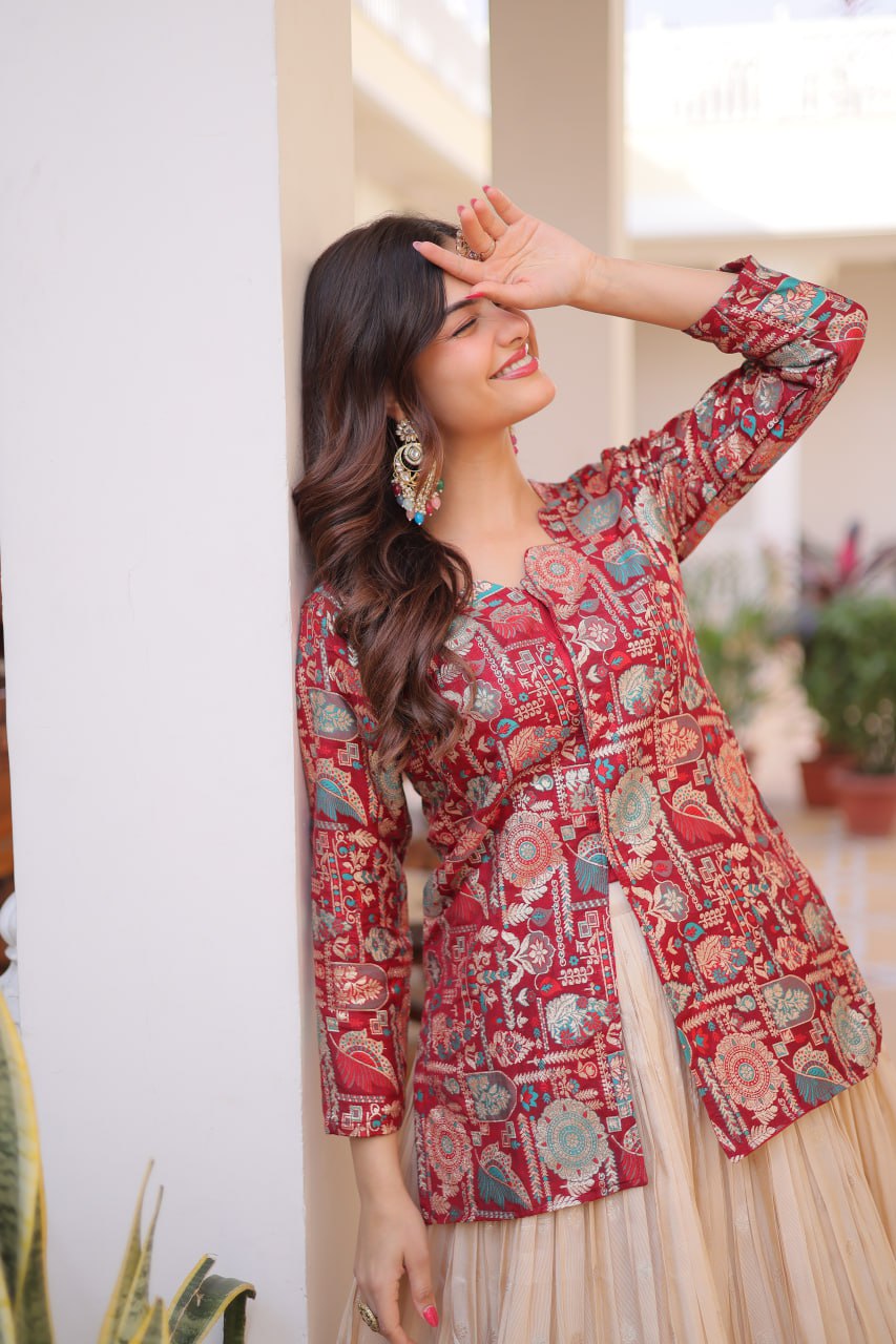 Maroon Jacquard Lehenga Choli Set