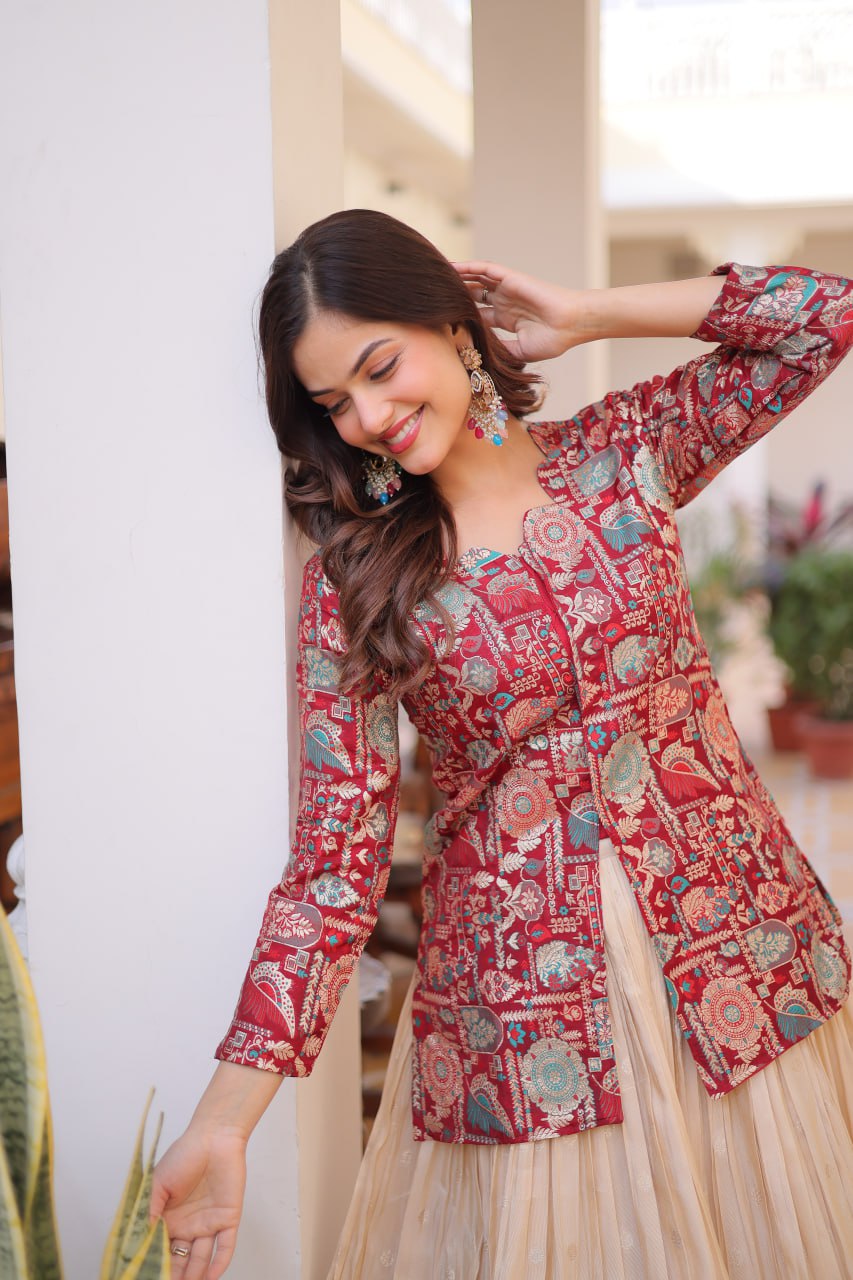 Maroon Jacquard Lehenga Choli Set