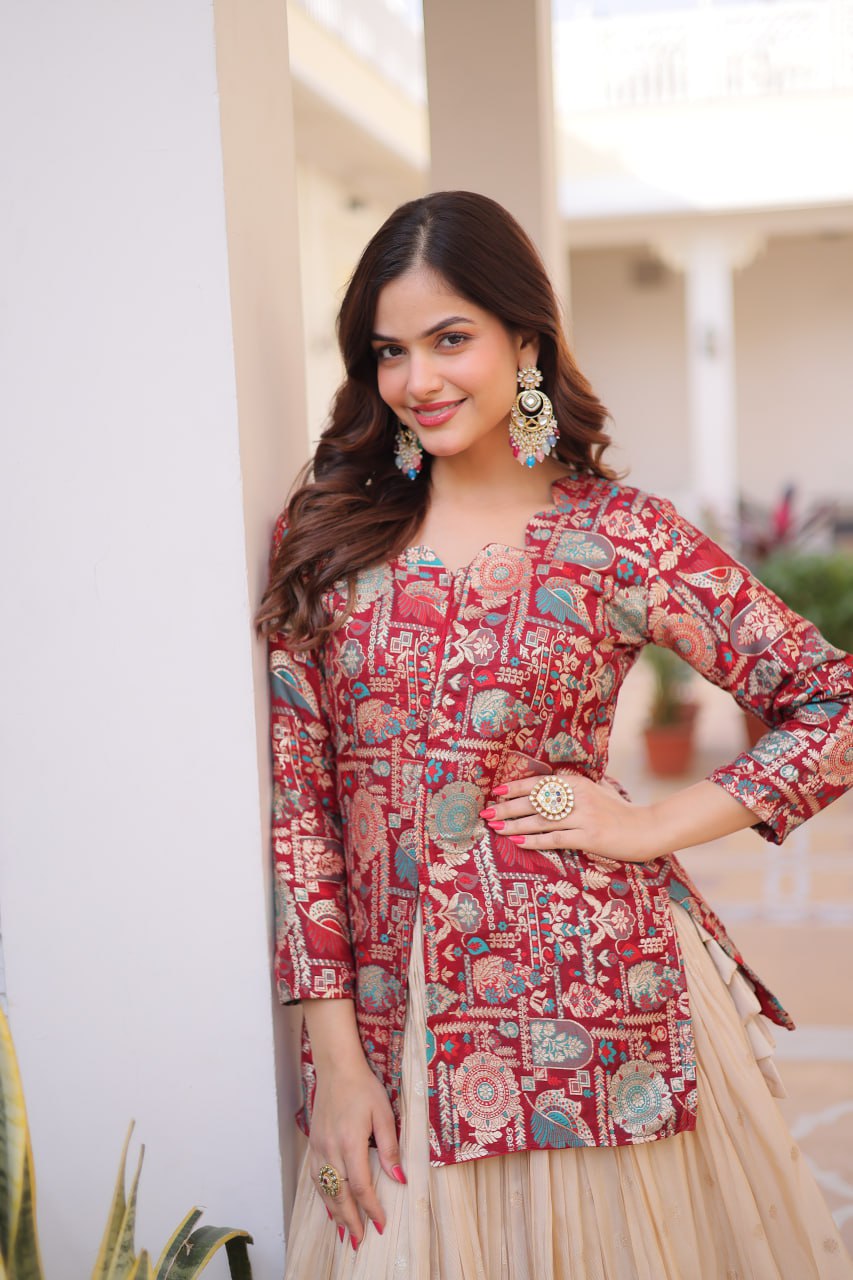 Maroon Jacquard Lehenga Choli Set