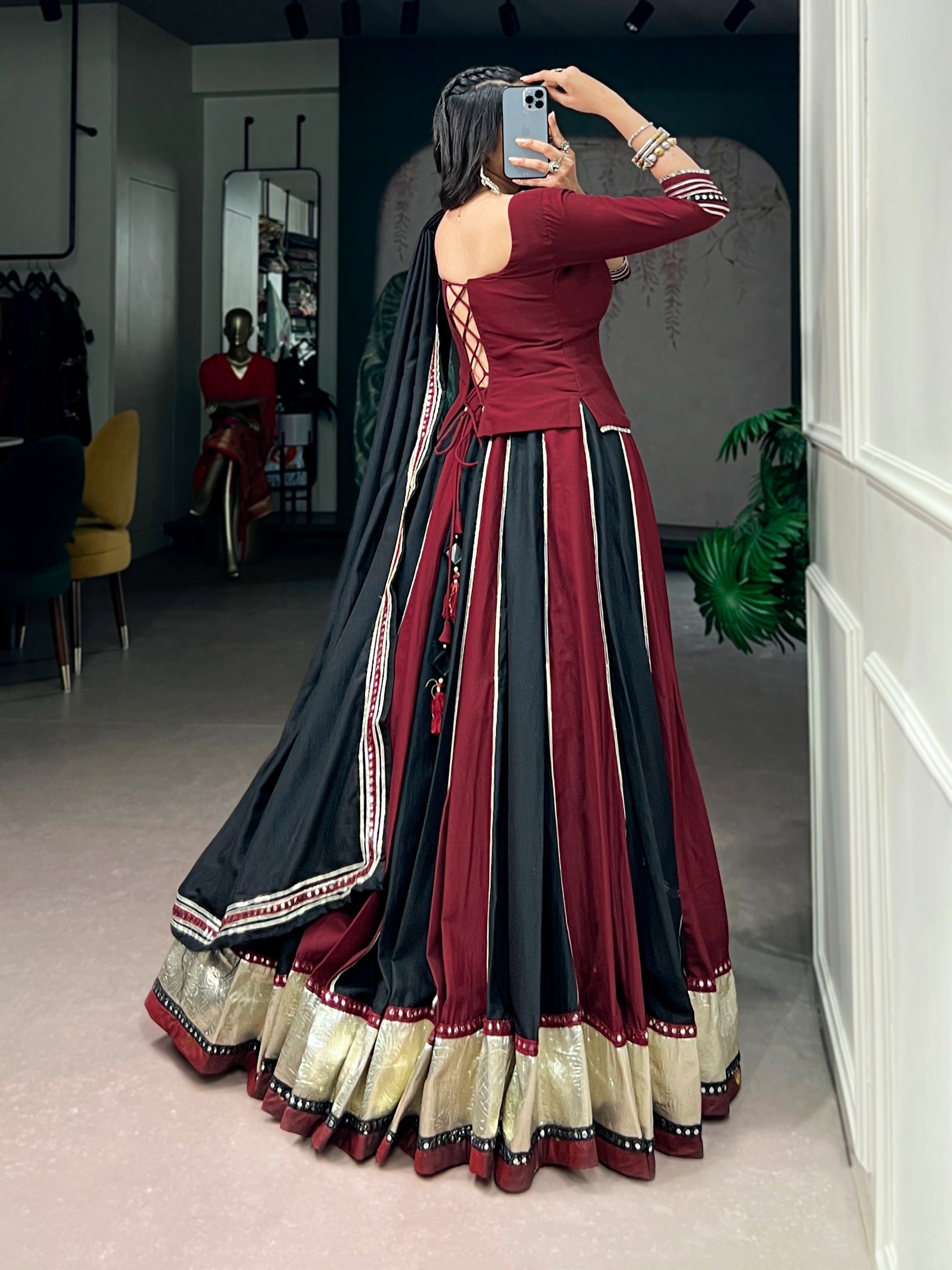 Maroon Mirror Work Lehenga Set