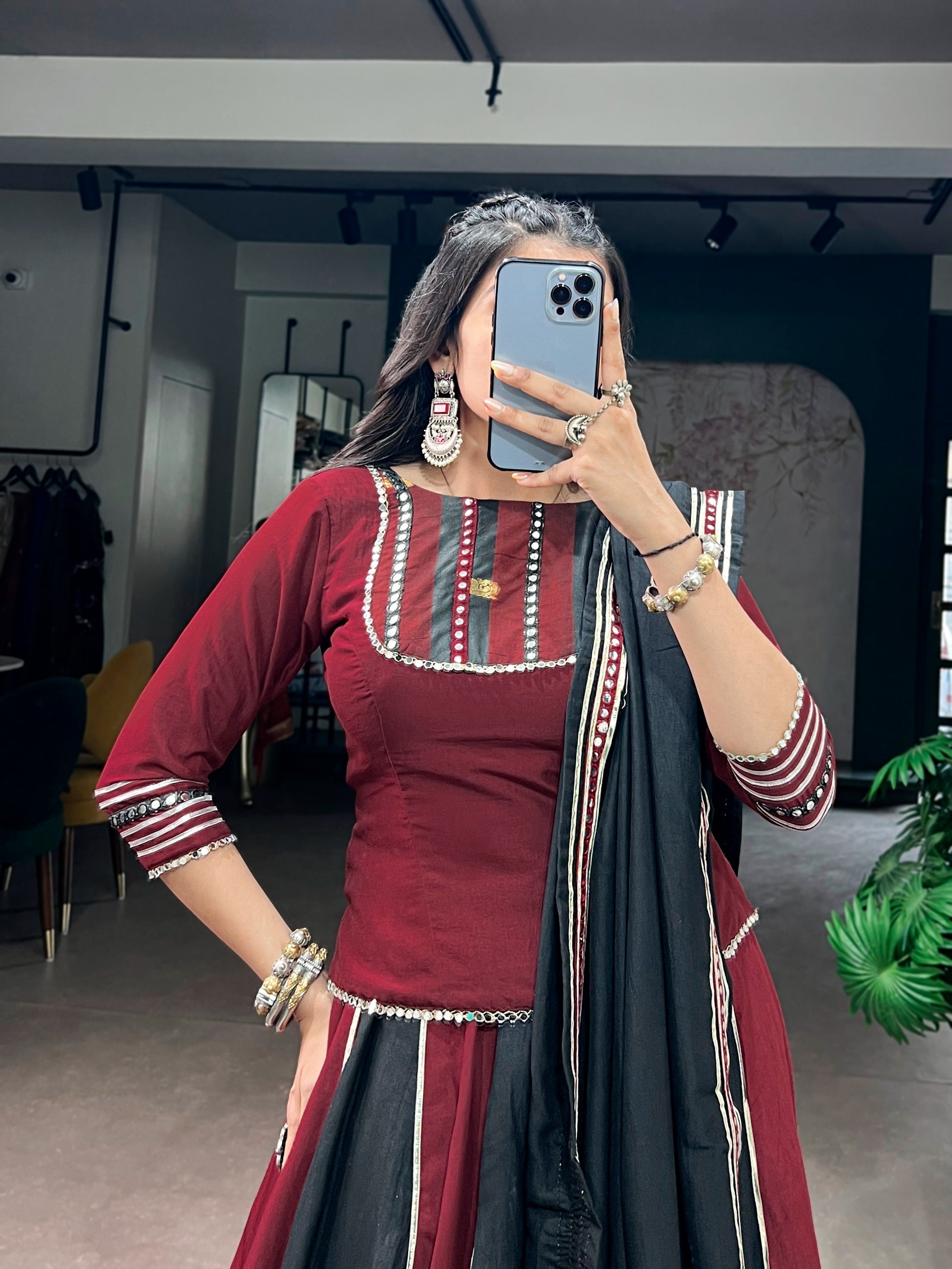 Maroon Mirror Work Lehenga Set