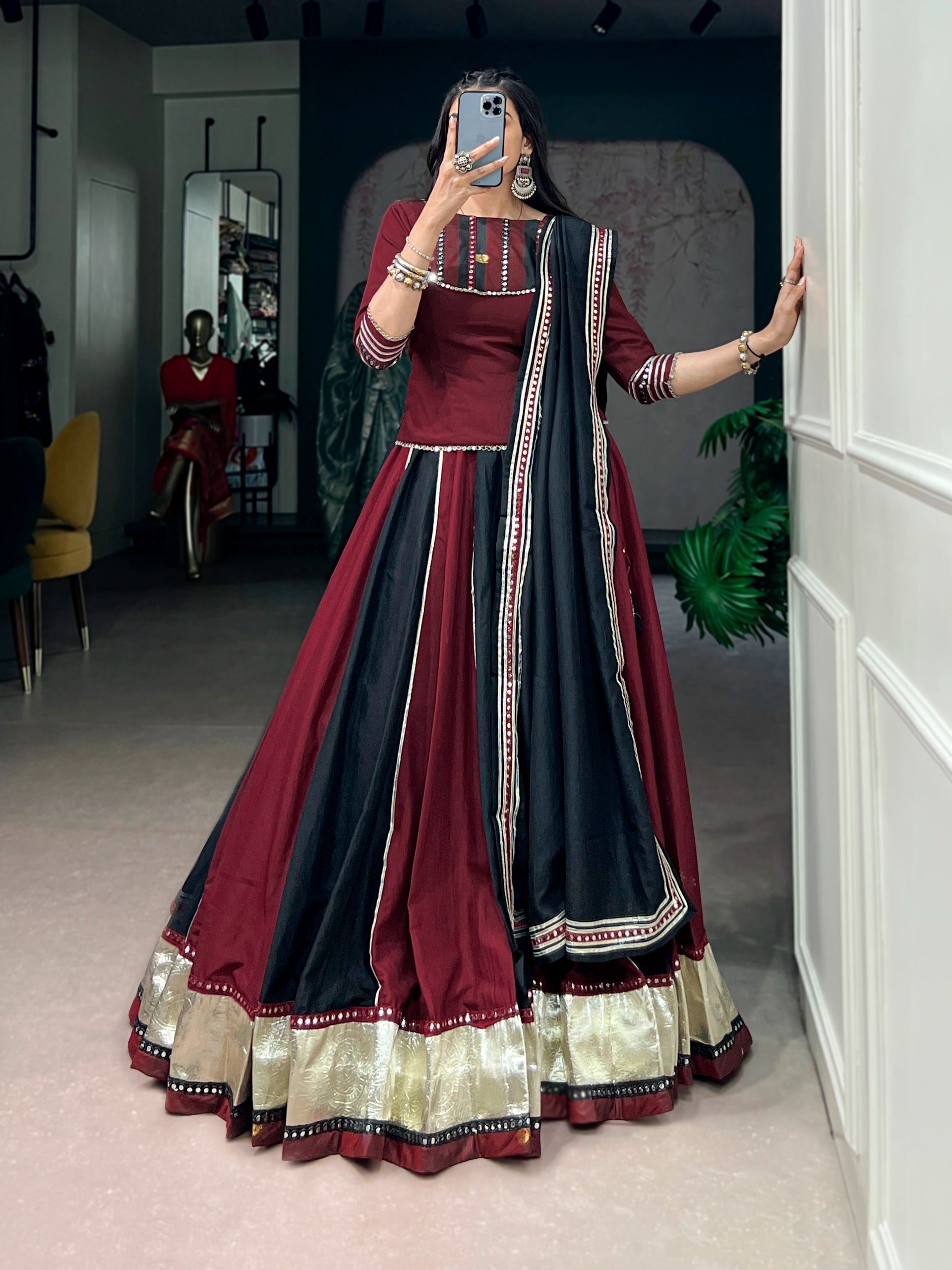 Maroon Mirror Work Lehenga Set