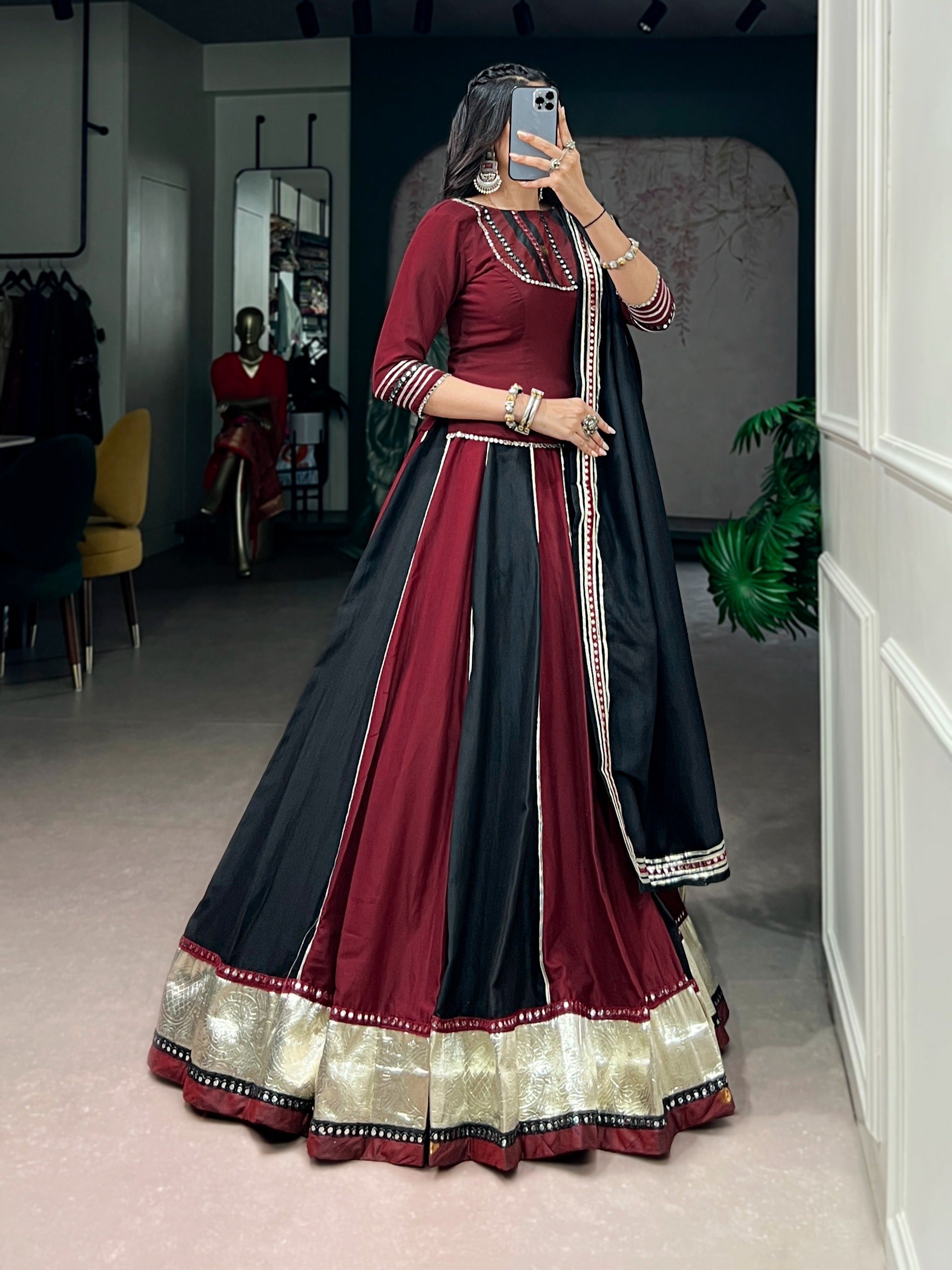 Maroon Mirror Work Lehenga Set