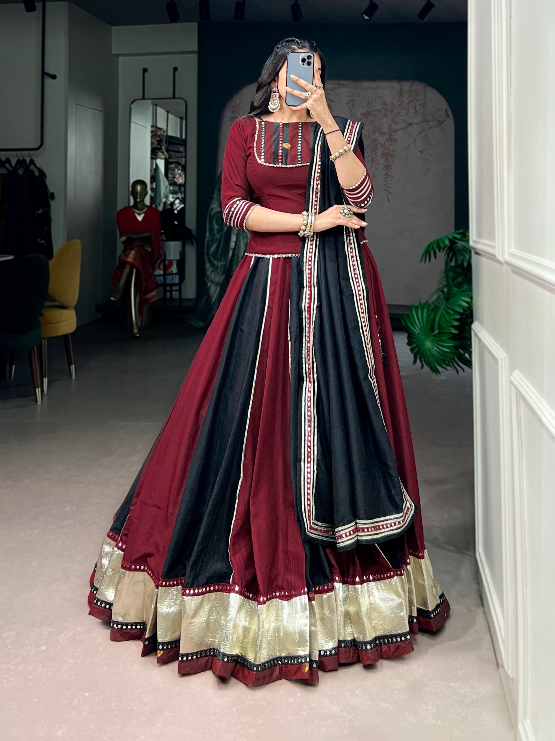 Maroon Mirror Work Lehenga Set