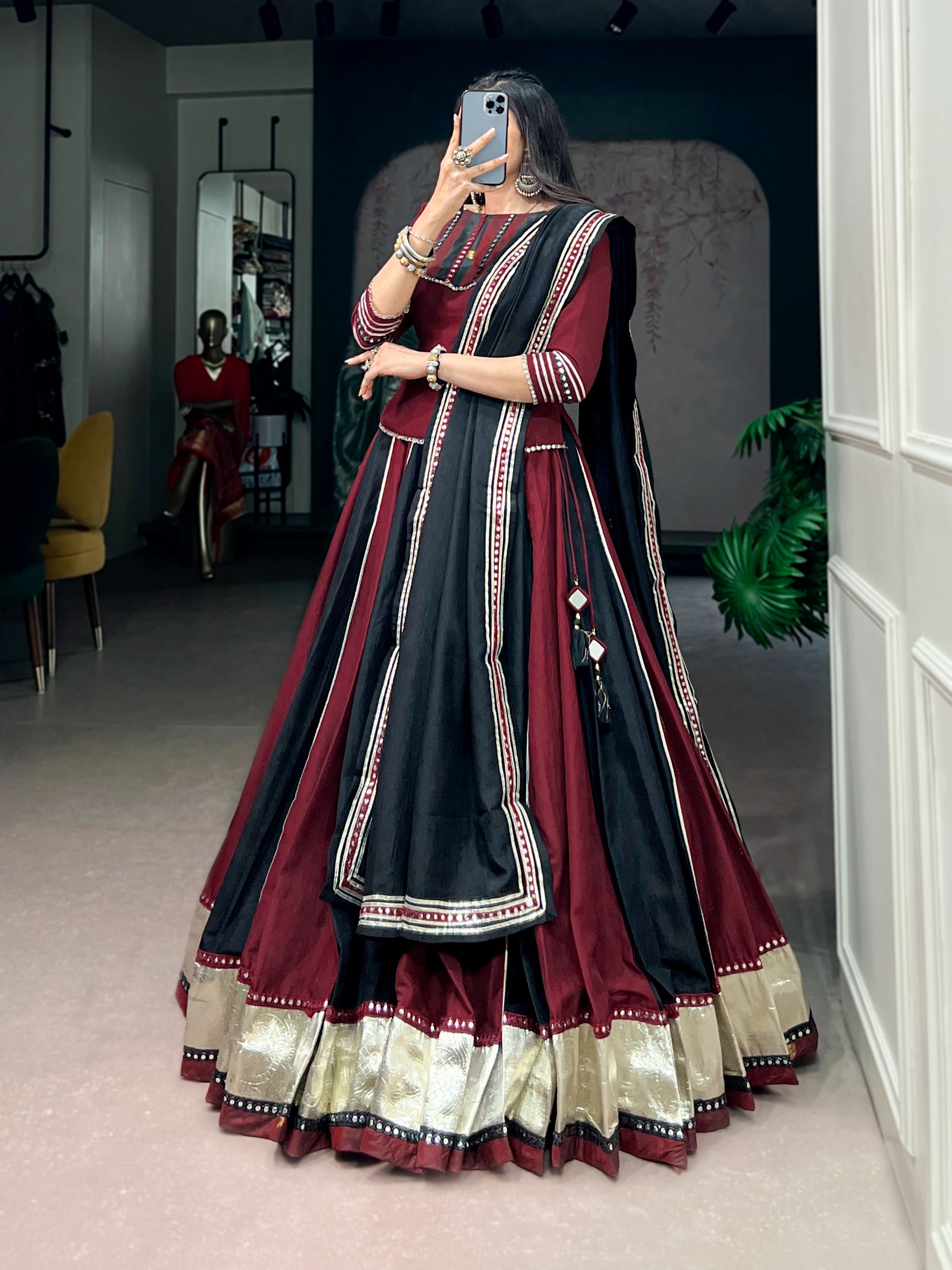 Maroon Mirror Work Lehenga Set