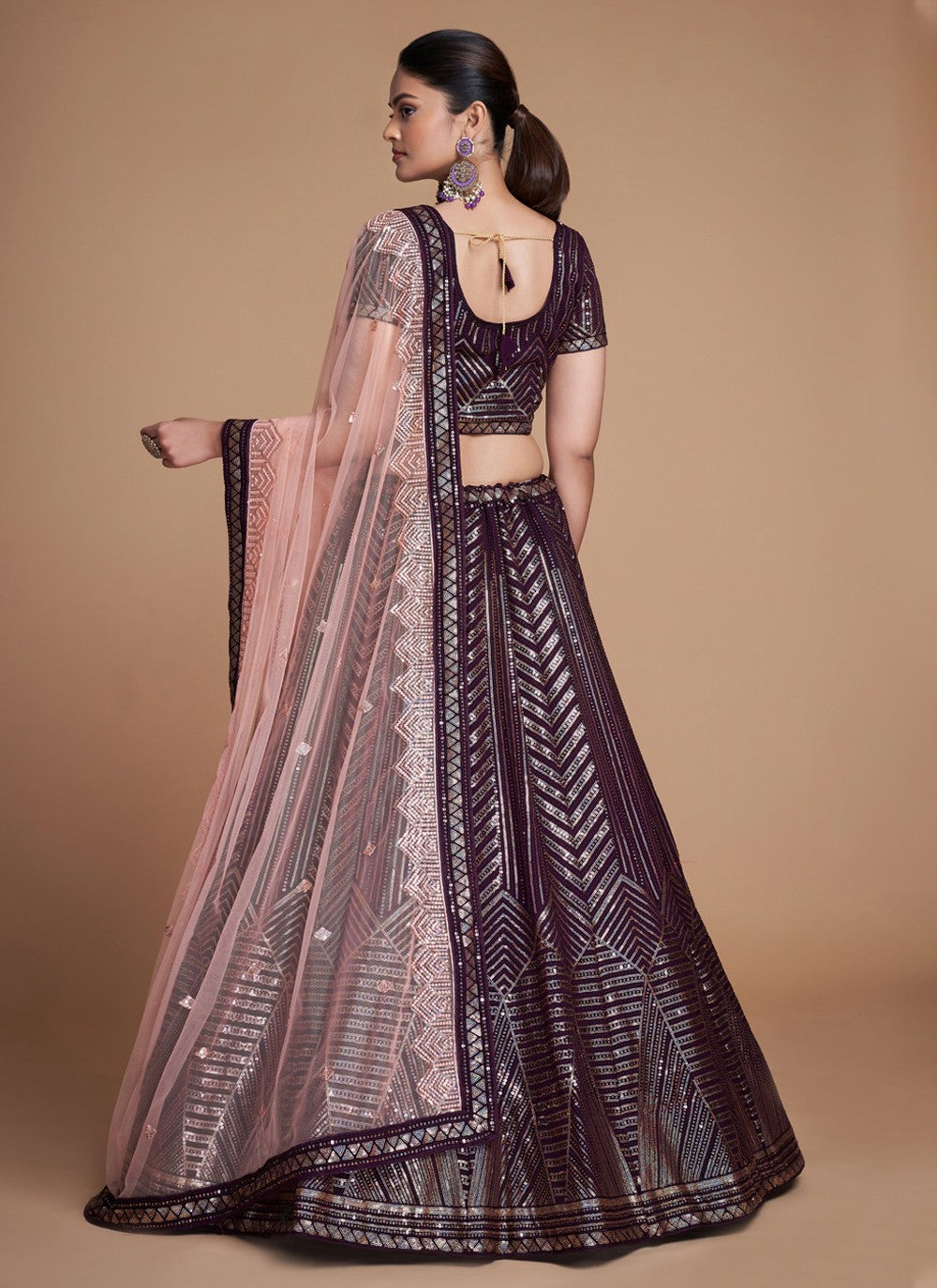 Maroon Pakistani Georgette Lehenga Choli For Indian Festivals & Weddings - Sequence Embroidery Work, Thread Embroidery Work,