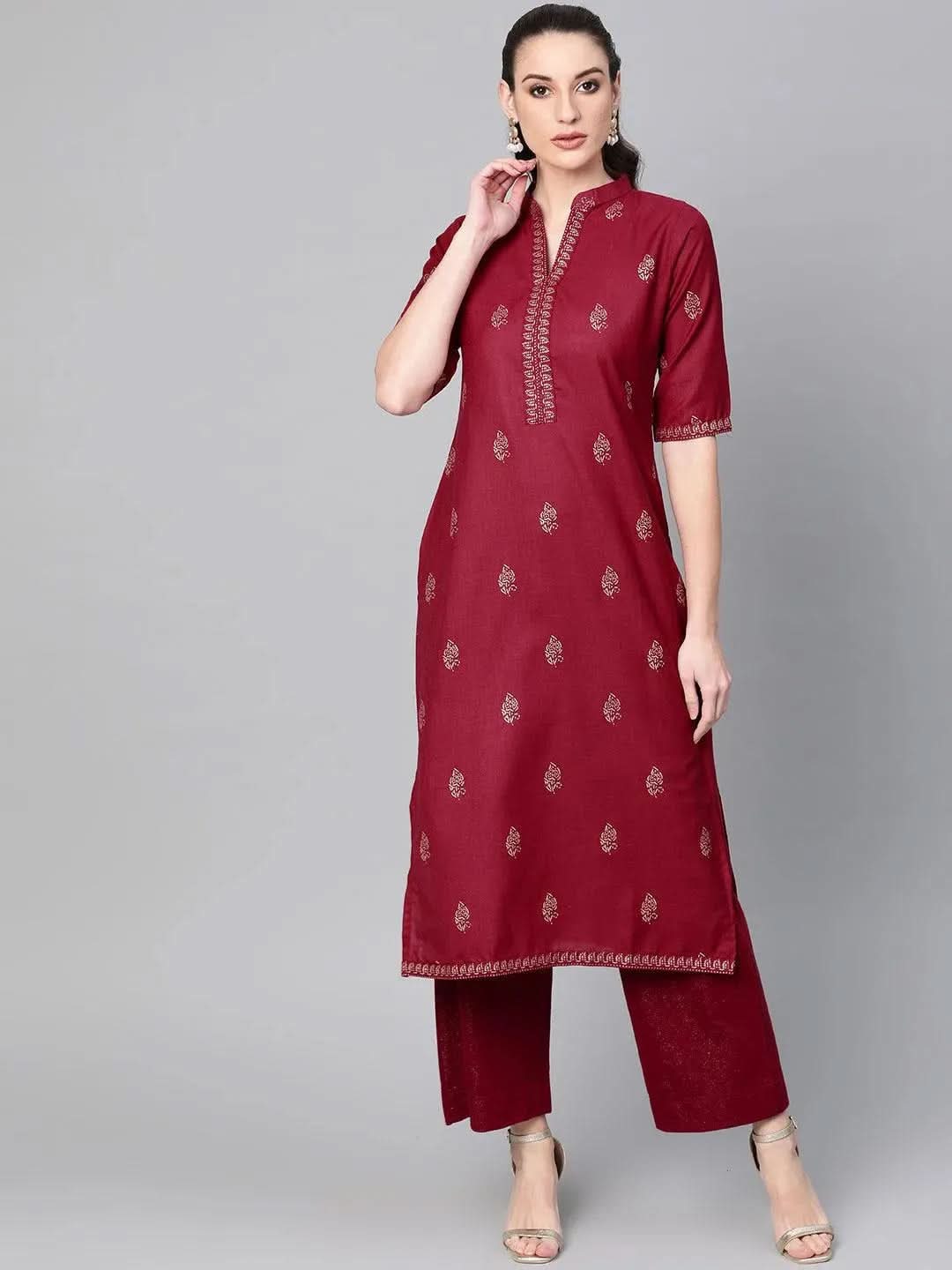 Anouk Maroon Printed Cotton Kurta