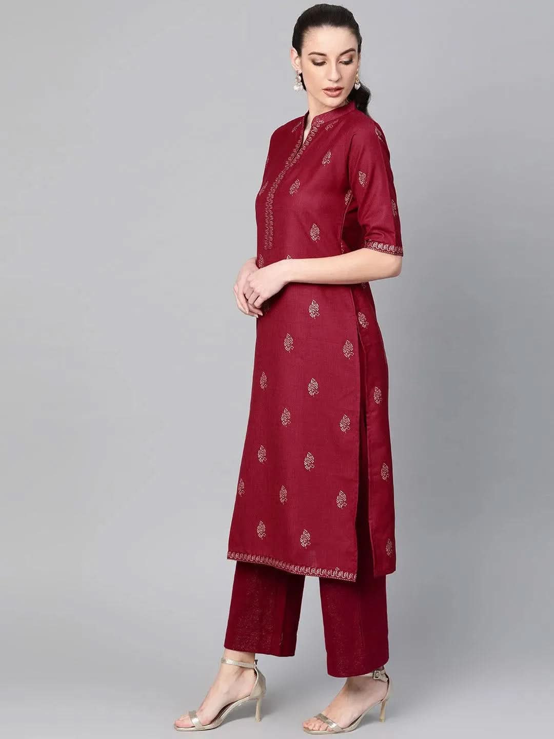 Anouk Maroon Printed Cotton Kurta