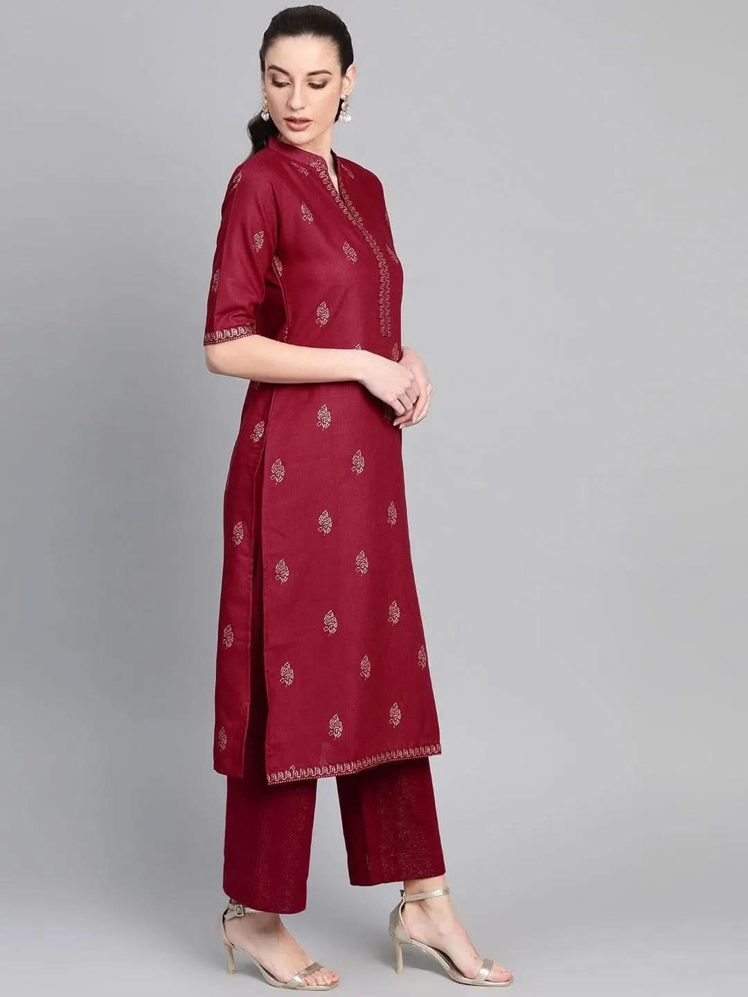 Anouk Maroon Printed Cotton Kurta