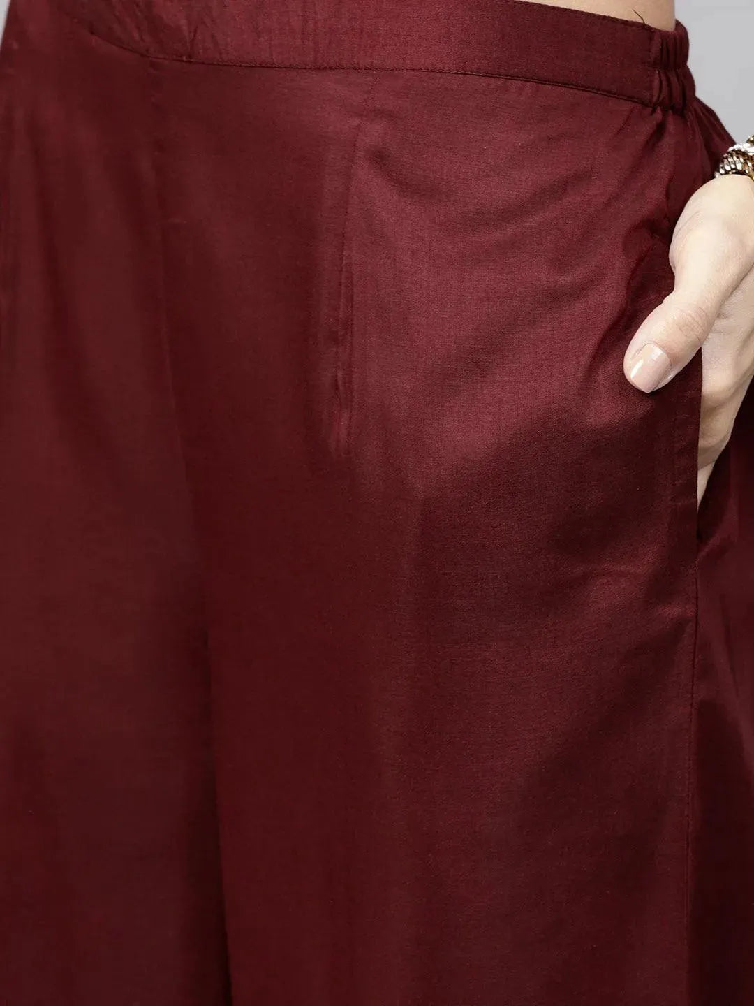 Anouk Maroon Printed Muslin A-Line Kurta With Palazzos