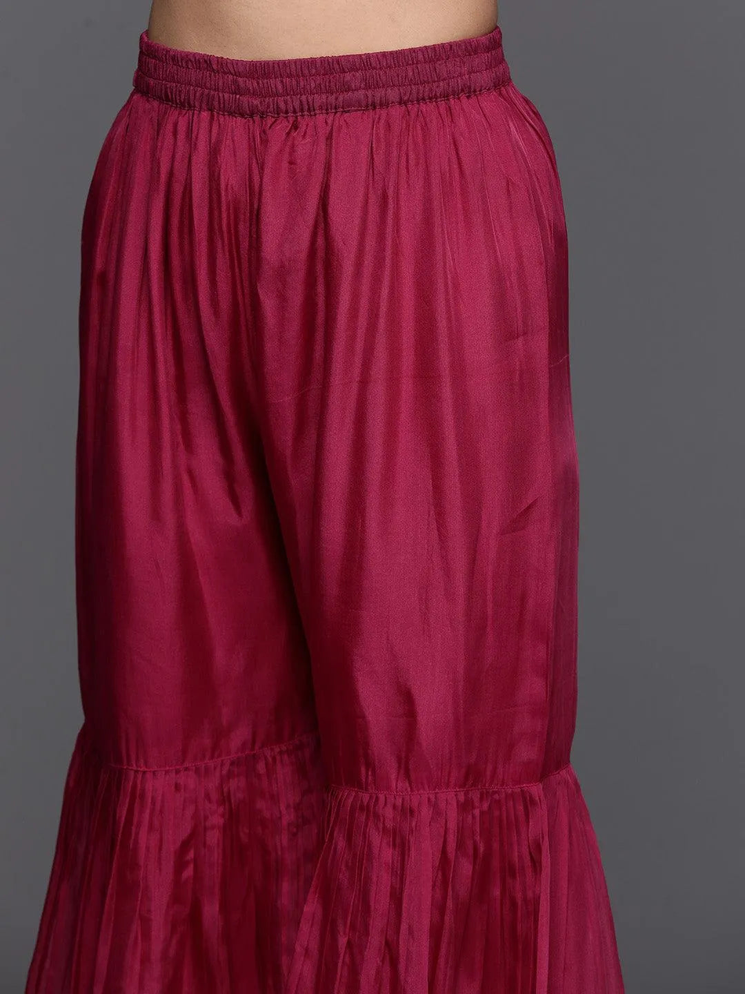 Anouk Maroon Printed Organza A-Line Sharara Suit Set With Dupatta