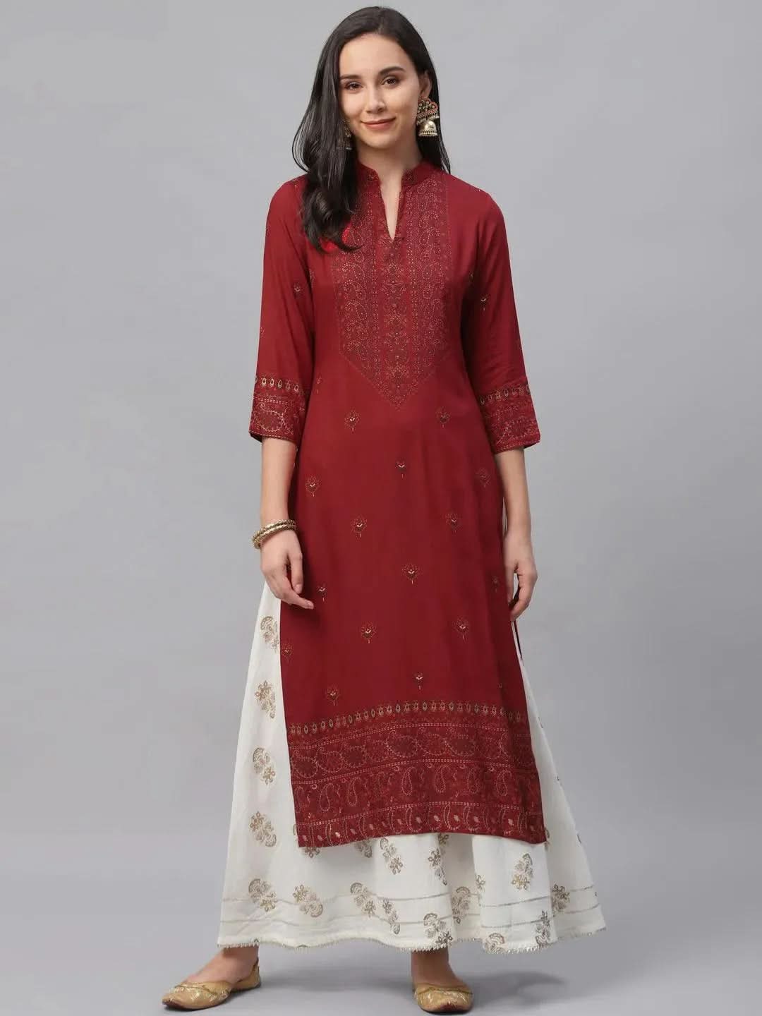 Anouk Maroon Printed Rayon Kurta
