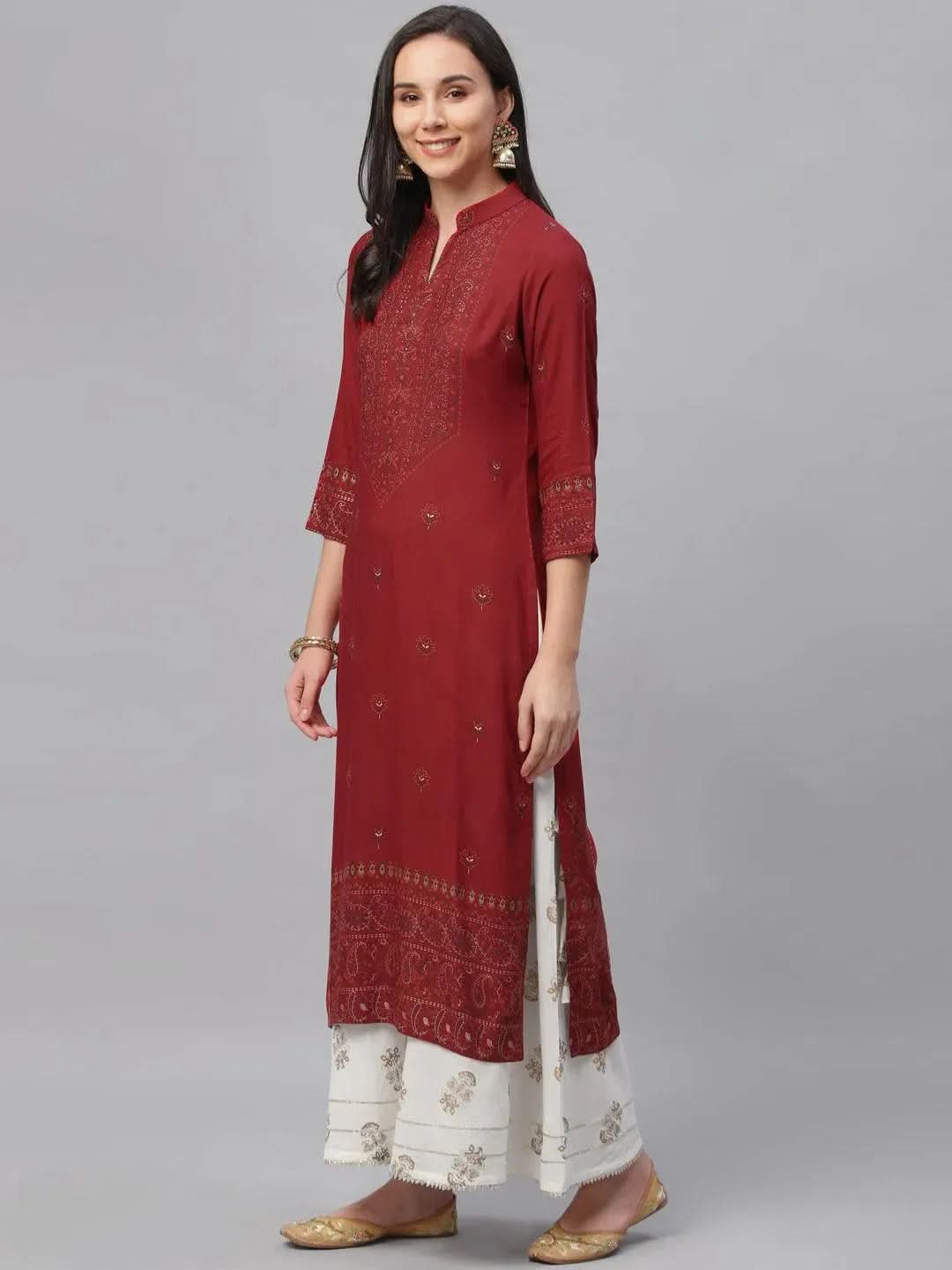 Anouk Maroon Printed Rayon Kurta