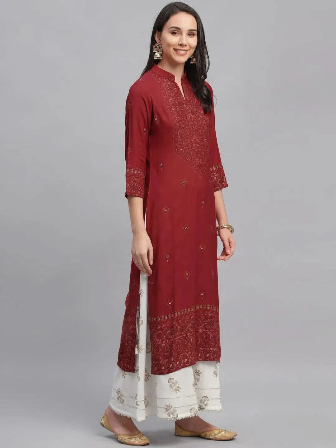Anouk Maroon Printed Rayon Kurta