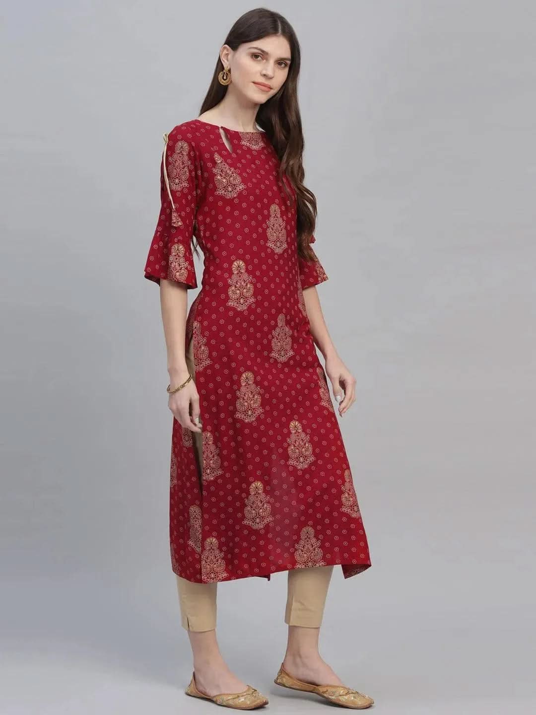 Anouk Maroon Printed Rayon Kurta