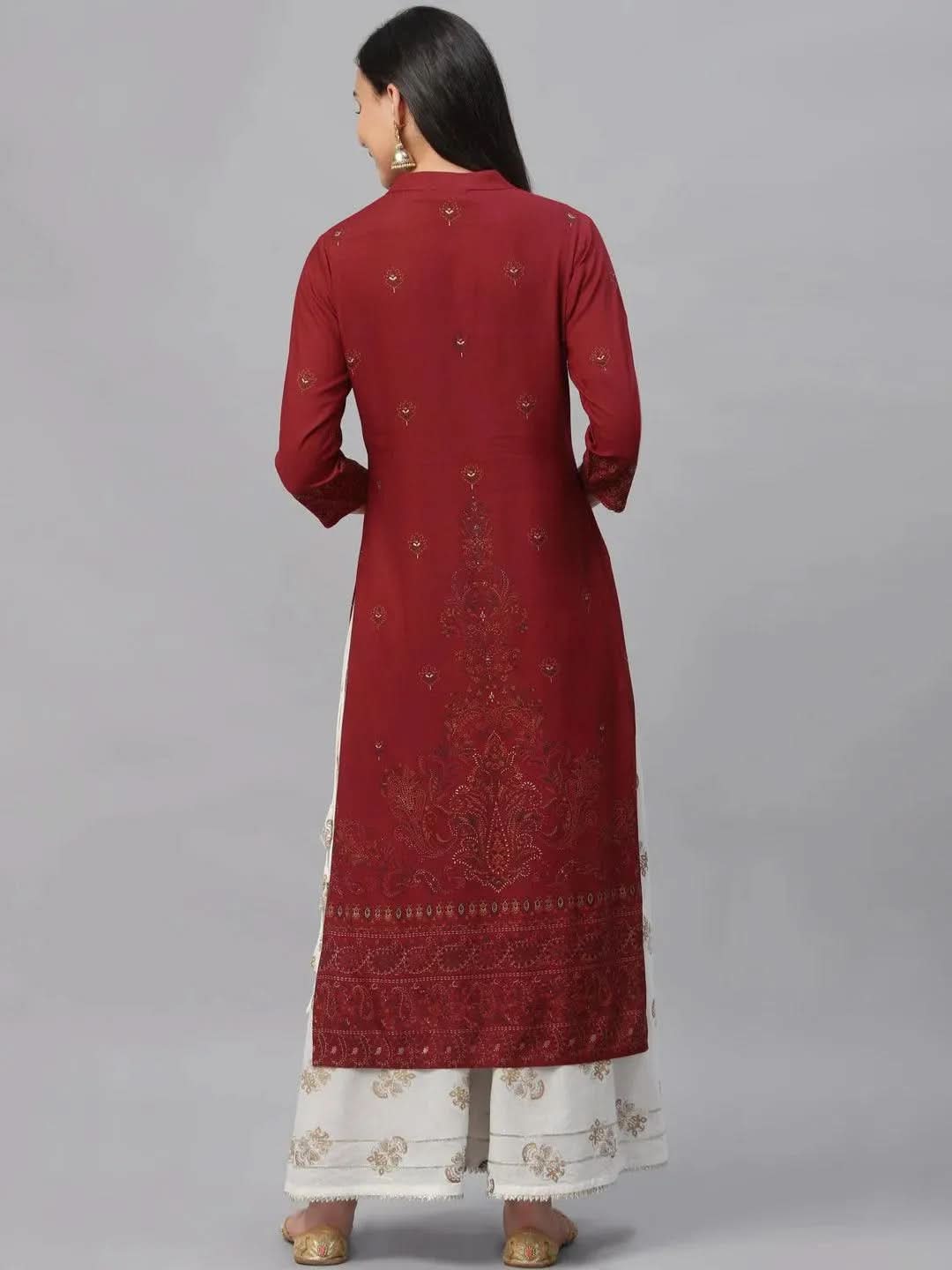 Anouk Maroon Printed Rayon Kurta