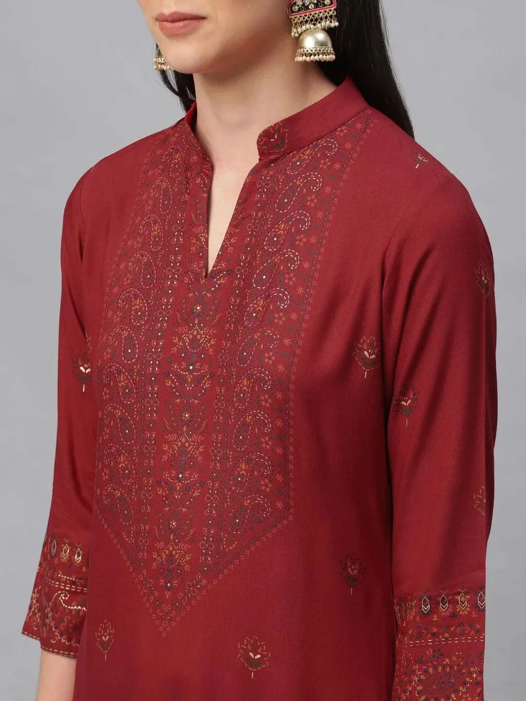 Anouk Maroon Printed Rayon Kurta
