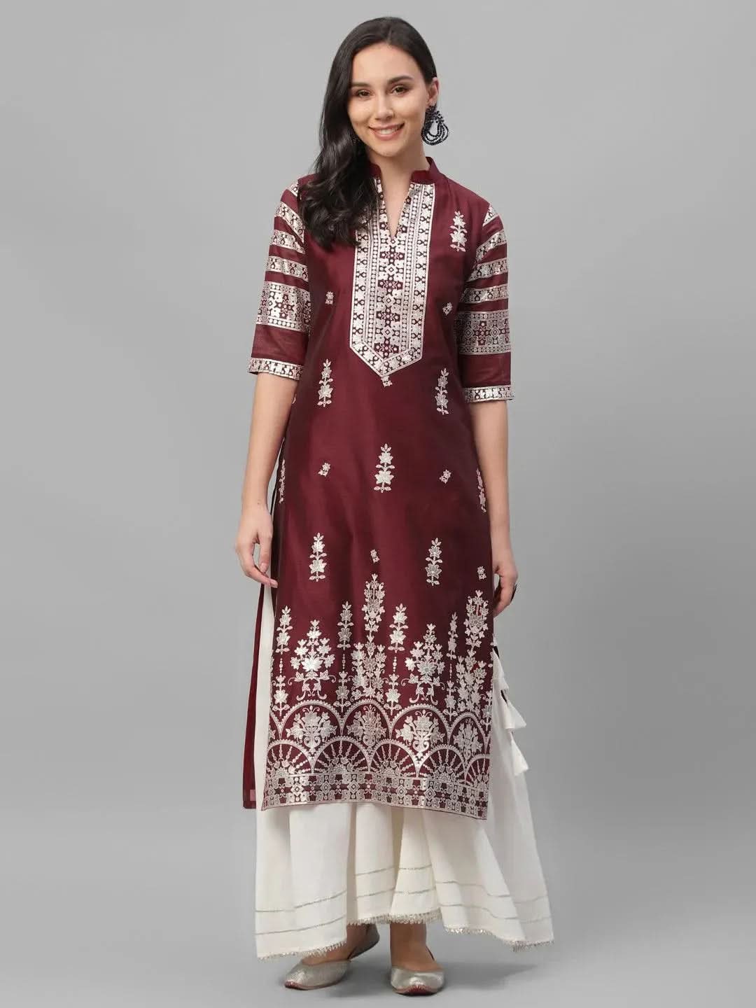 Anouk Maroon Printed Shantoon Kurta
