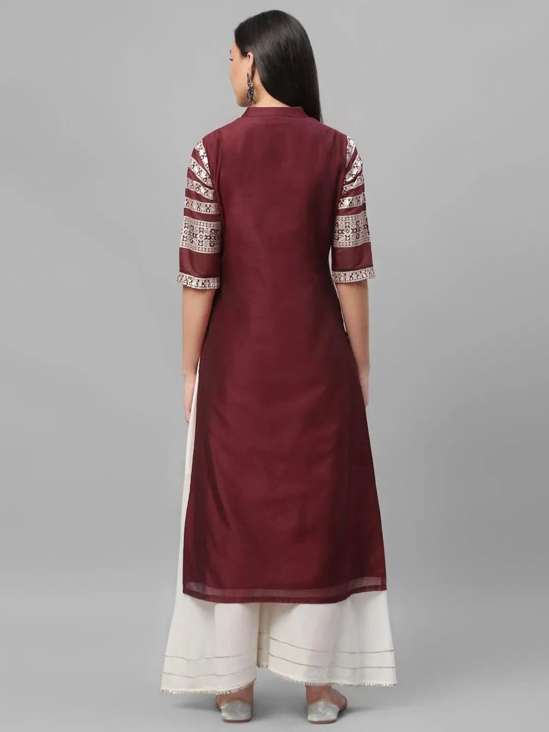 Anouk Maroon Printed Shantoon Kurta