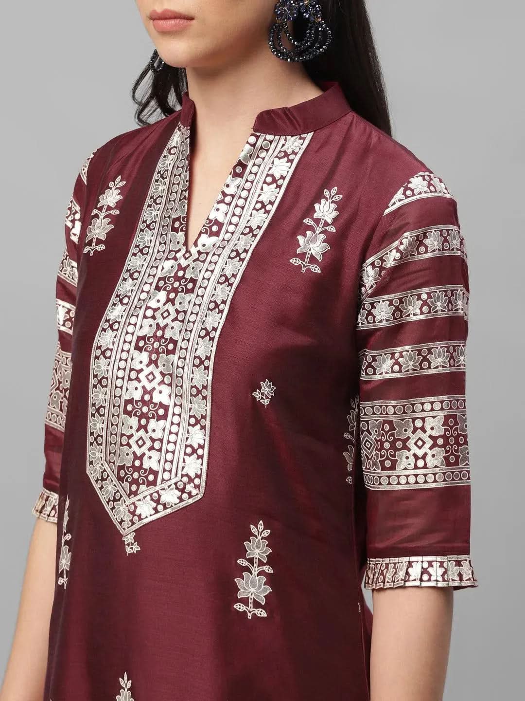 Anouk Maroon Printed Shantoon Kurta
