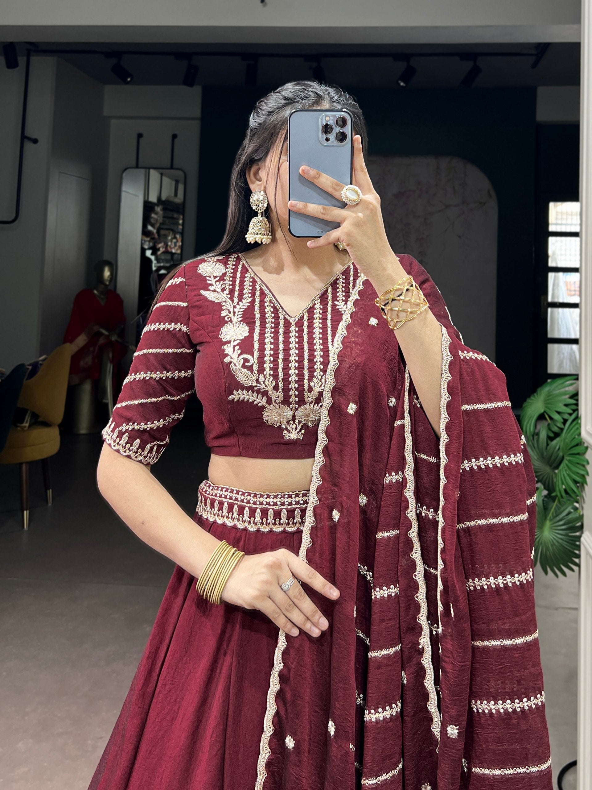 Maroon Rangoli Crush Embroidered Lehenga