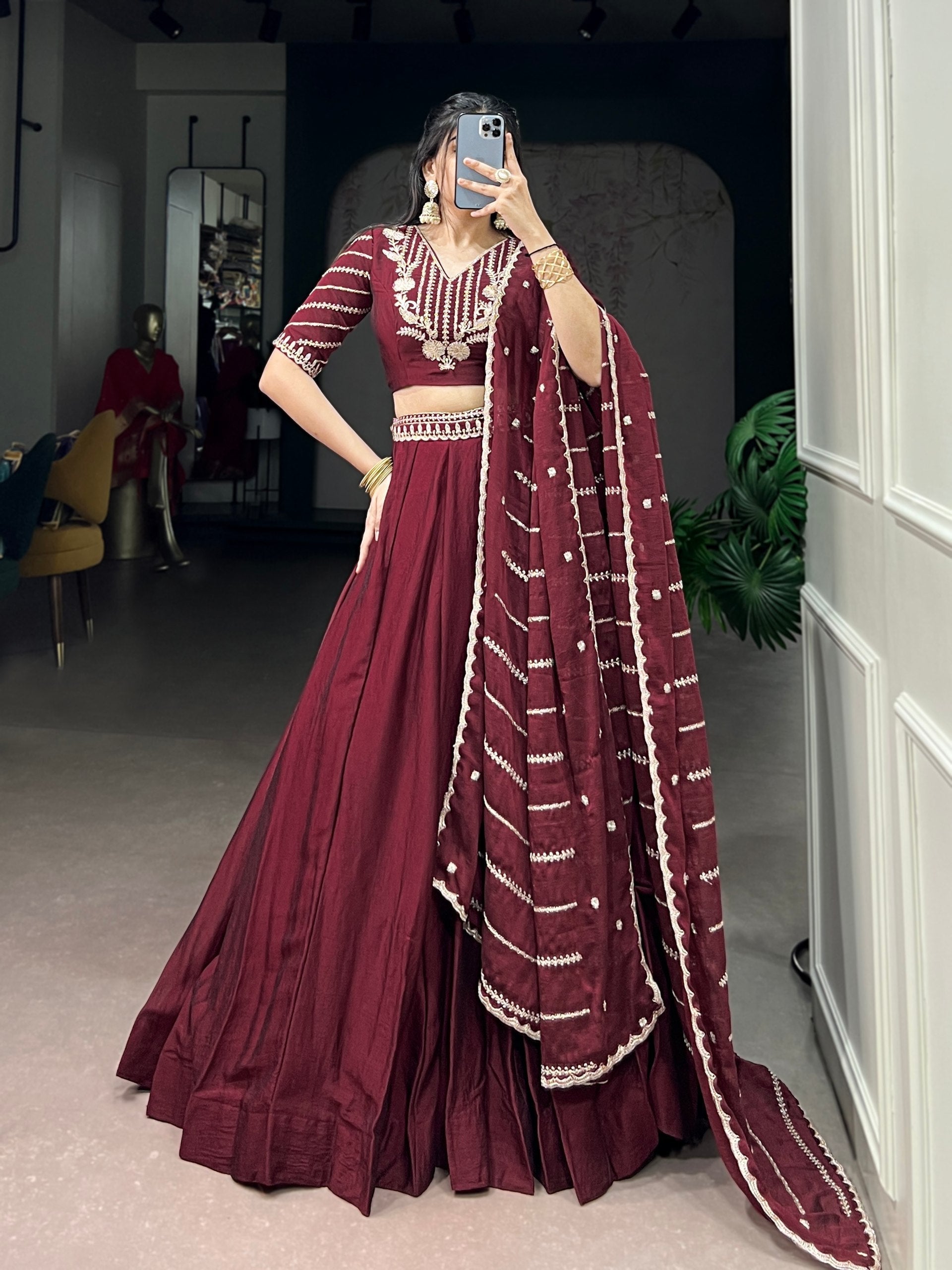Maroon Rangoli Crush Embroidered Lehenga