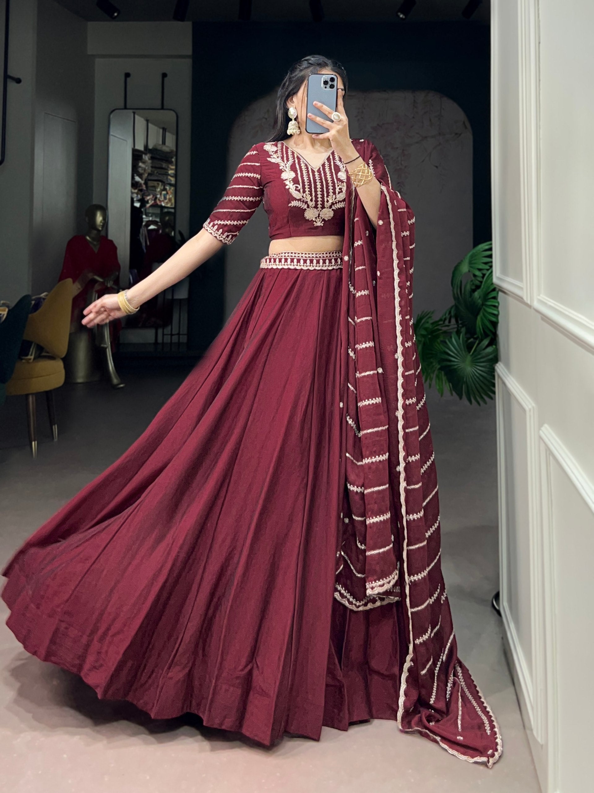 Maroon Rangoli Crush Embroidered Lehenga