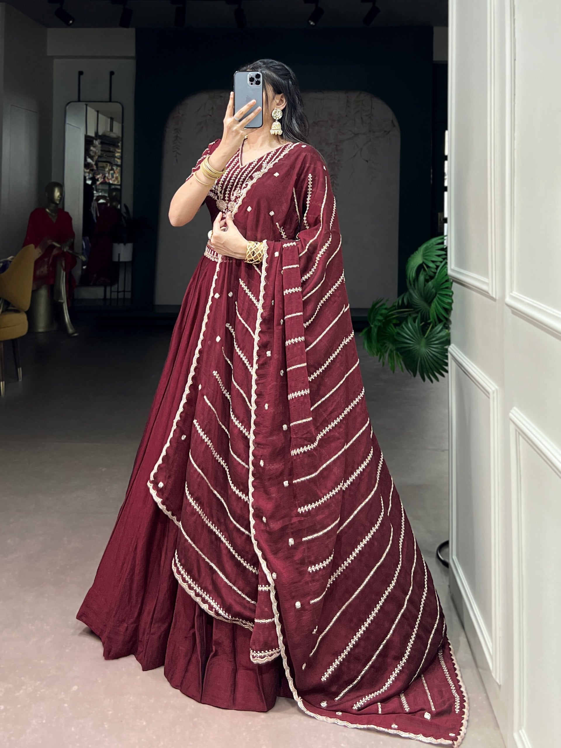 Maroon Rangoli Crush Embroidered Lehenga
