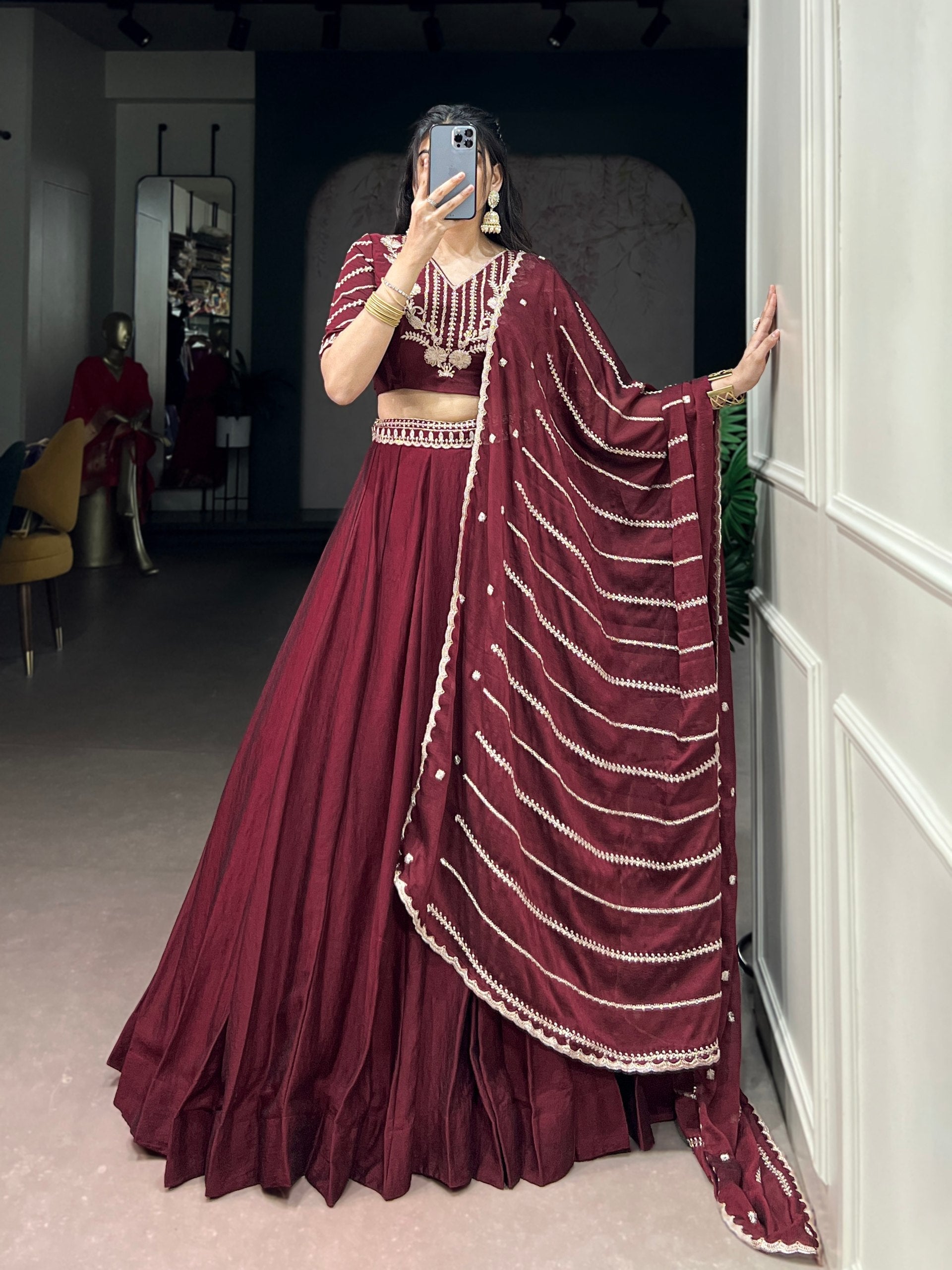 Maroon Rangoli Crush Embroidered Lehenga
