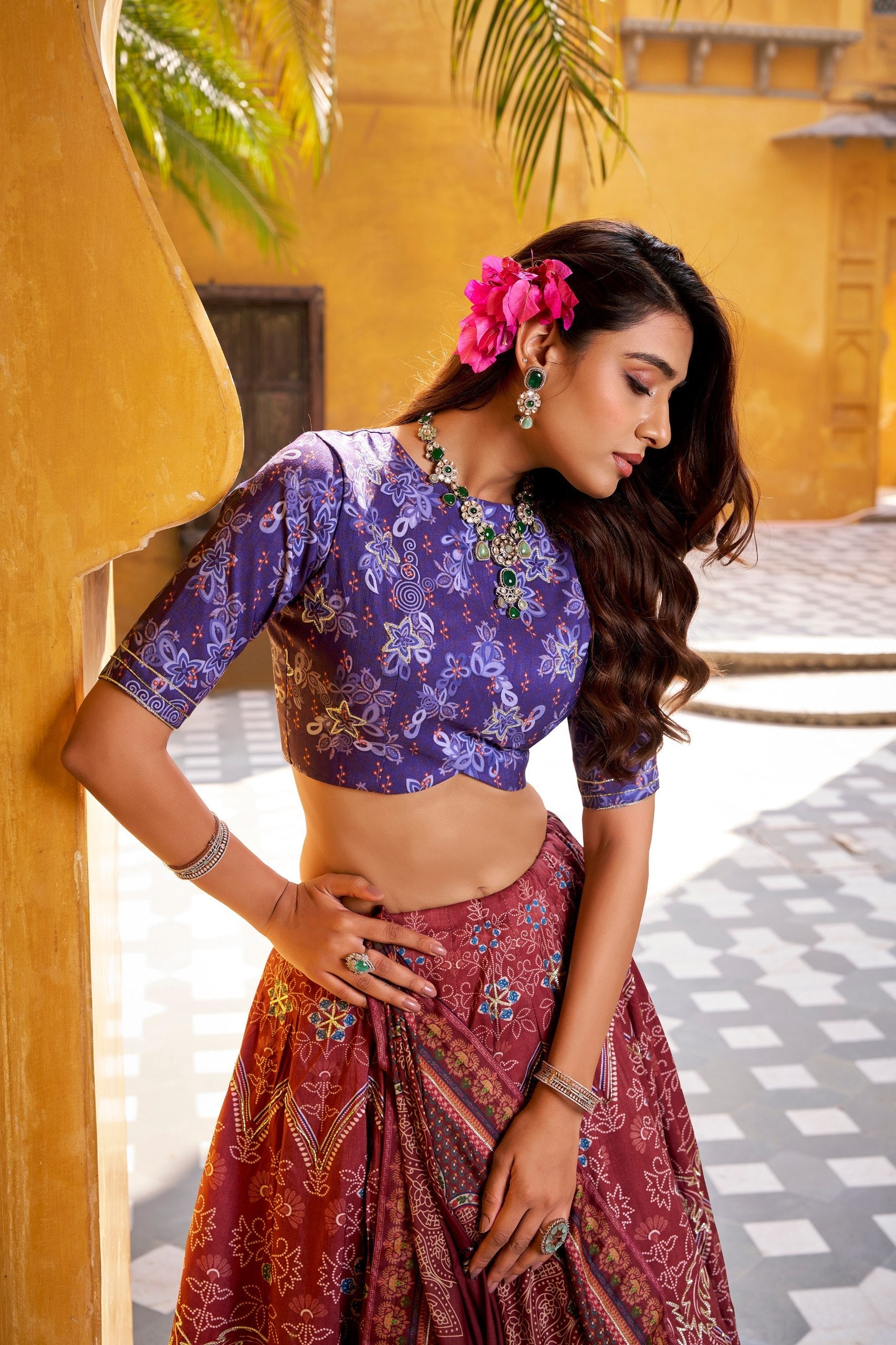 Maroon Silk Lehenga Choli with Gotta Patti Lace