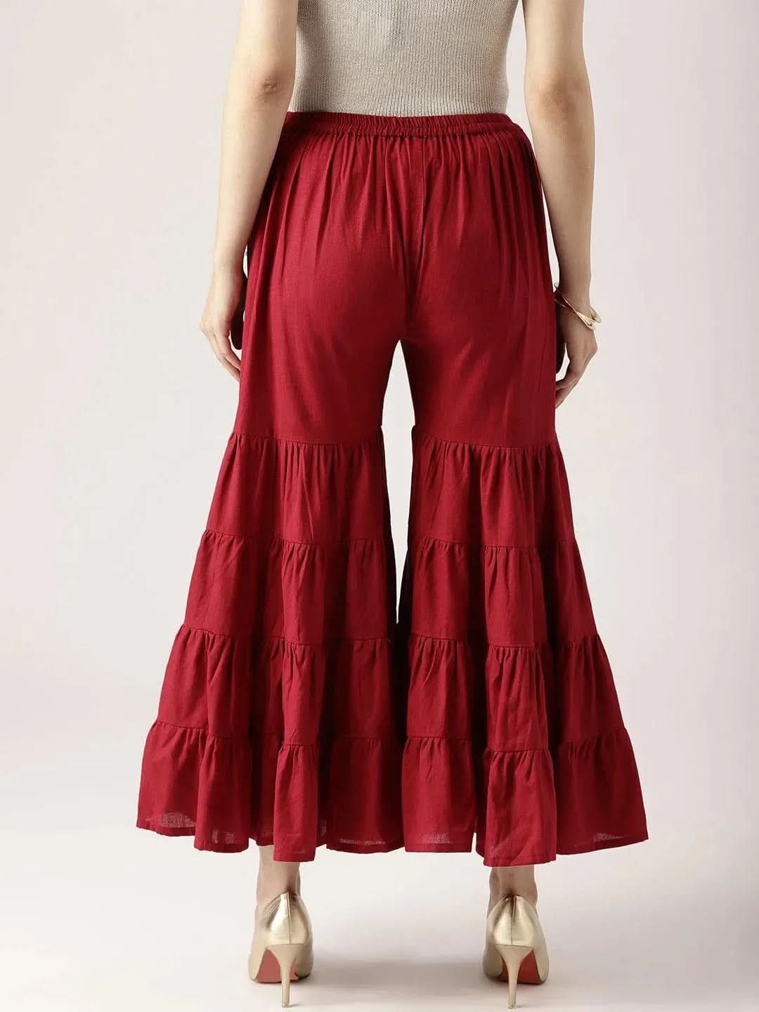 Anouk Maroon Solid Cotton Palazzos