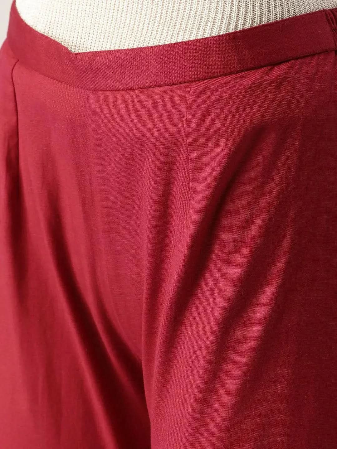 Anouk Maroon Solid Cotton Palazzos