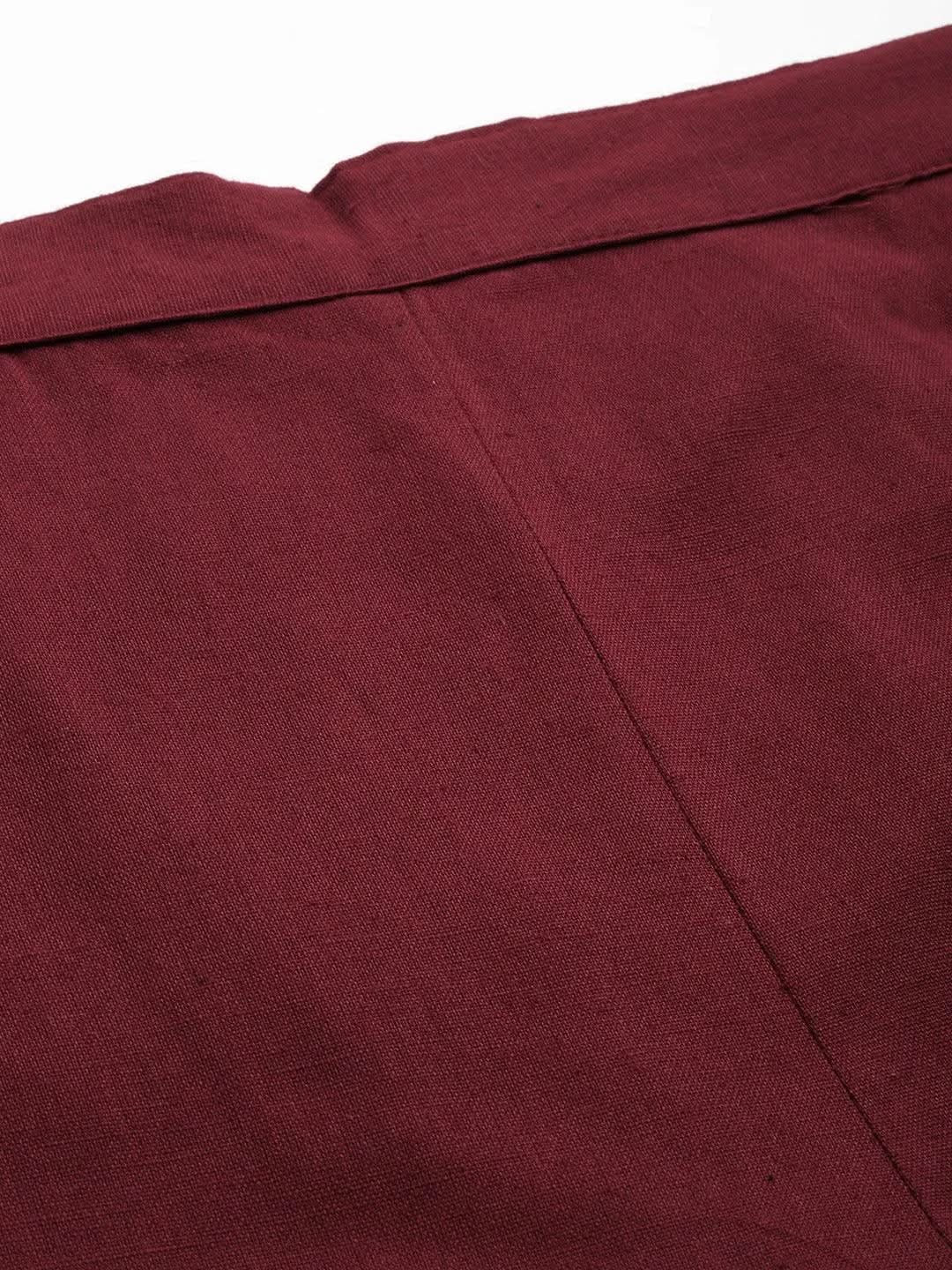 Anouk Maroon Solid Cotton Trousers