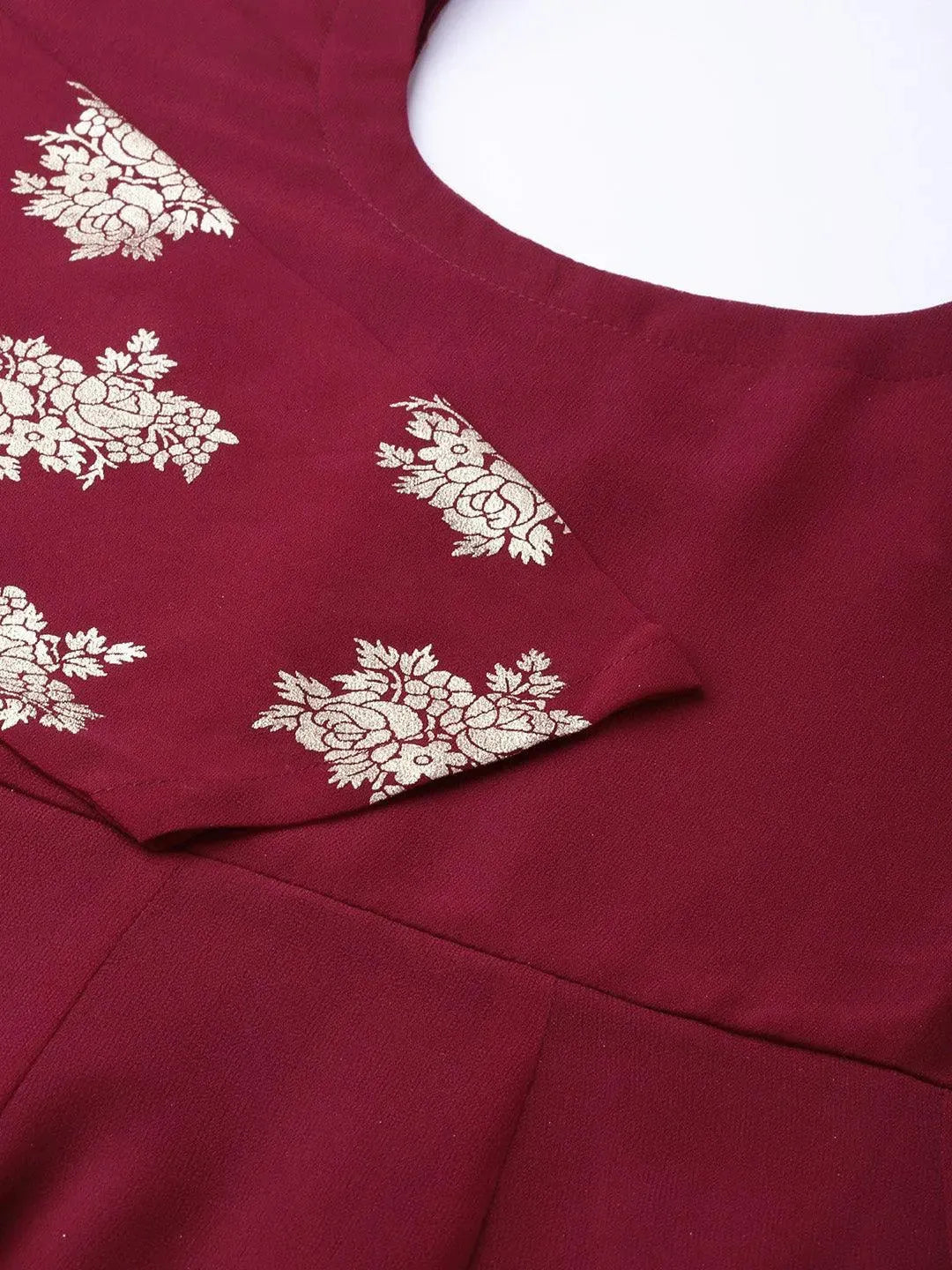 Anouk Maroon Solid Georgette Anarkali Kurta With Stole