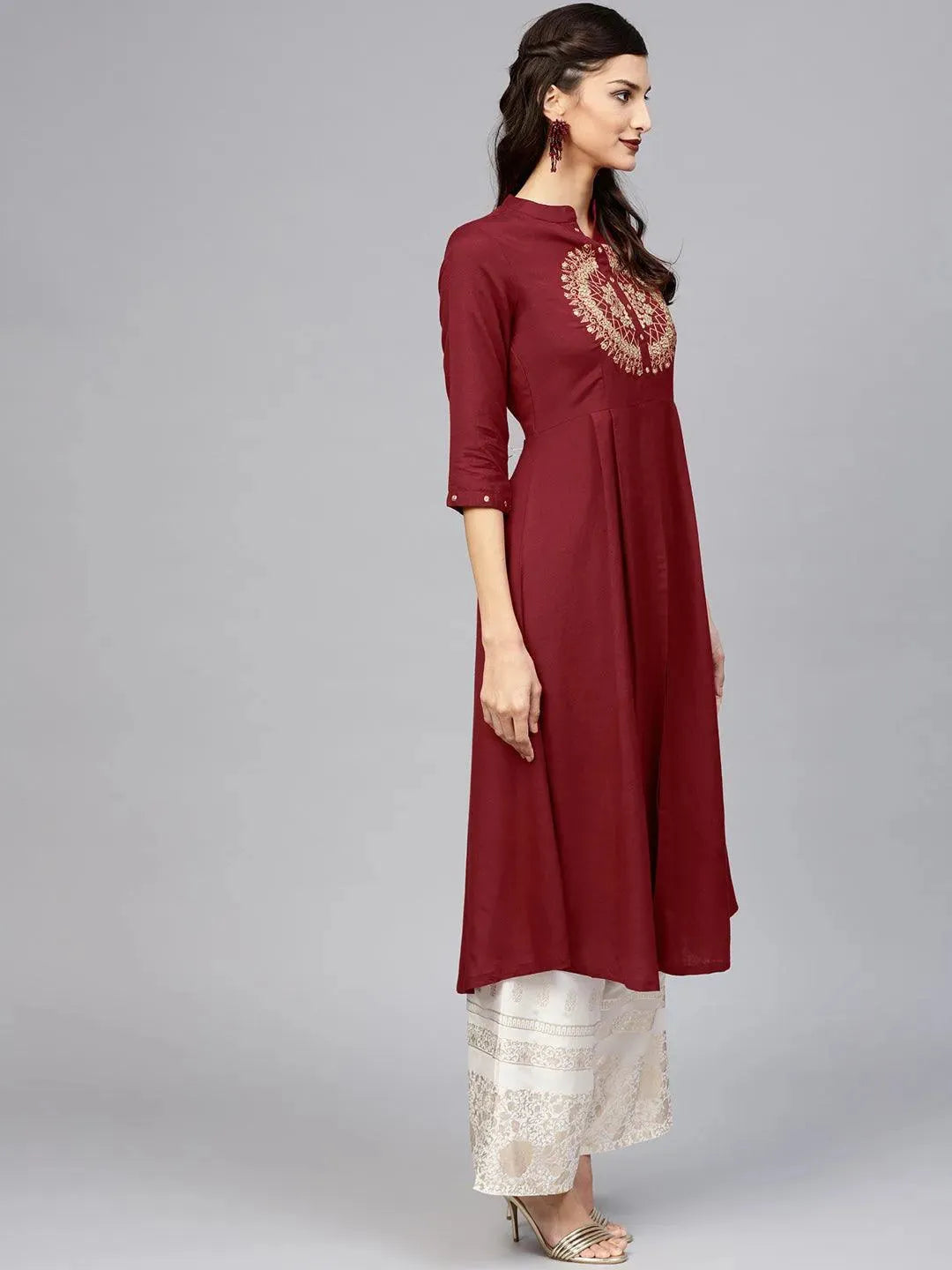 Anouk Maroon Solid Rayon Kurta