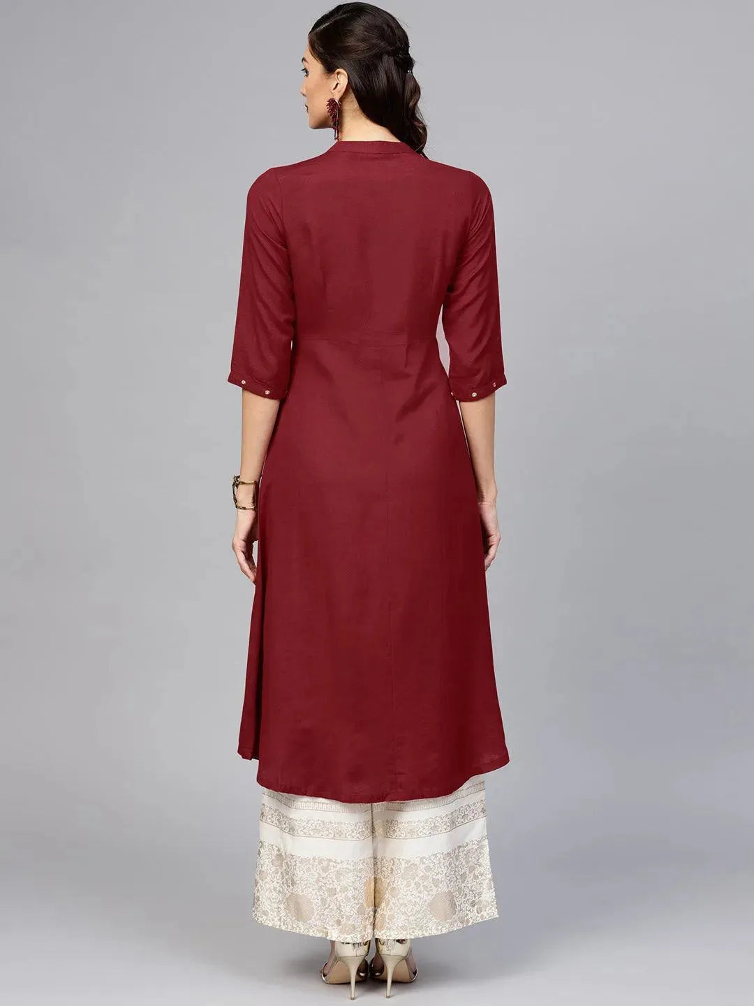 Anouk Maroon Solid Rayon Kurta