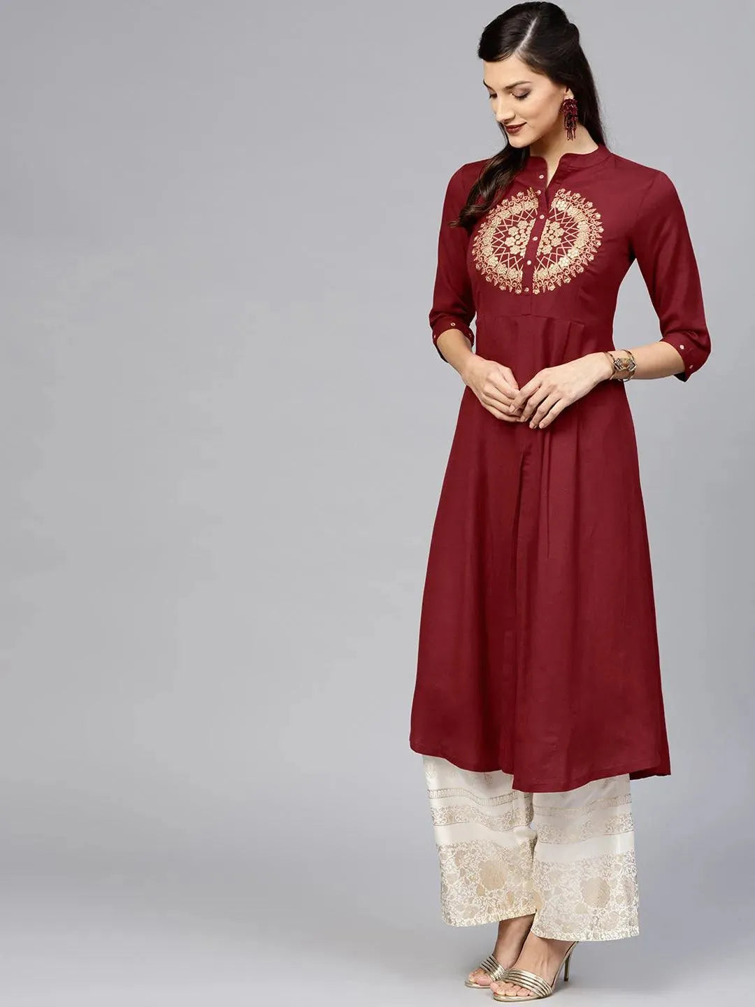 Anouk Maroon Solid Rayon Kurta