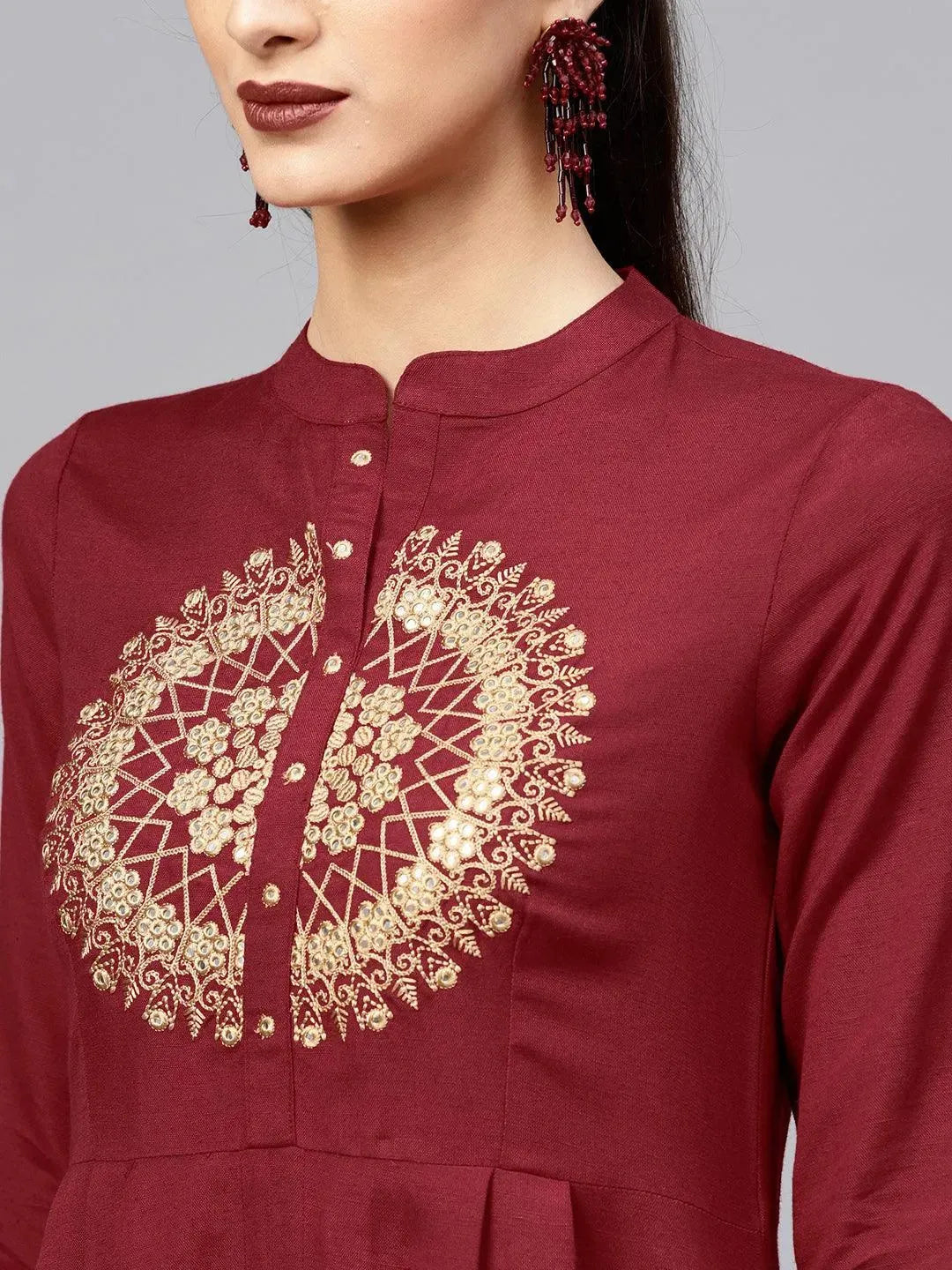Anouk Maroon Solid Rayon Kurta